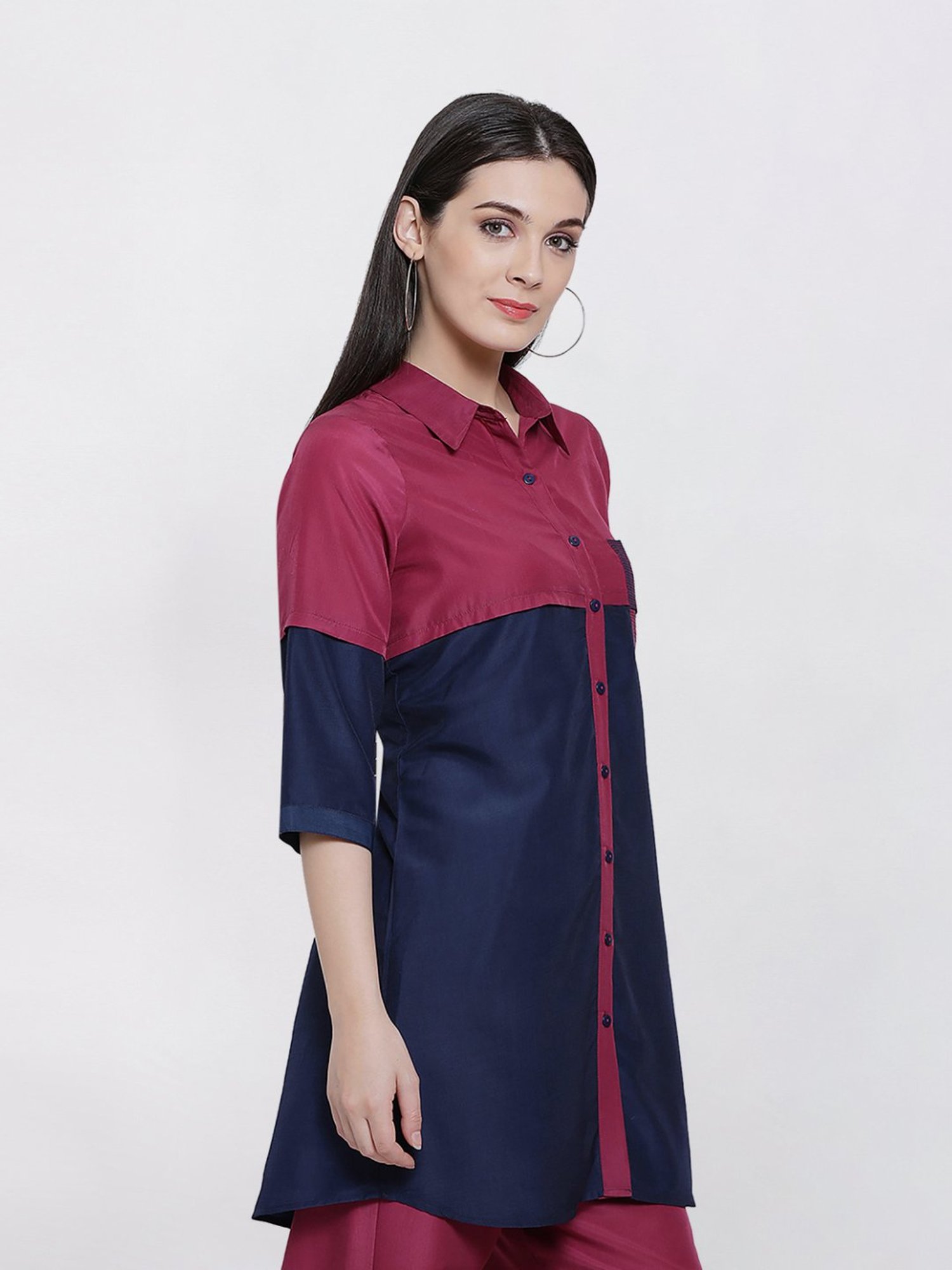 Office & You Navy & Pink Regular Fit Shirt