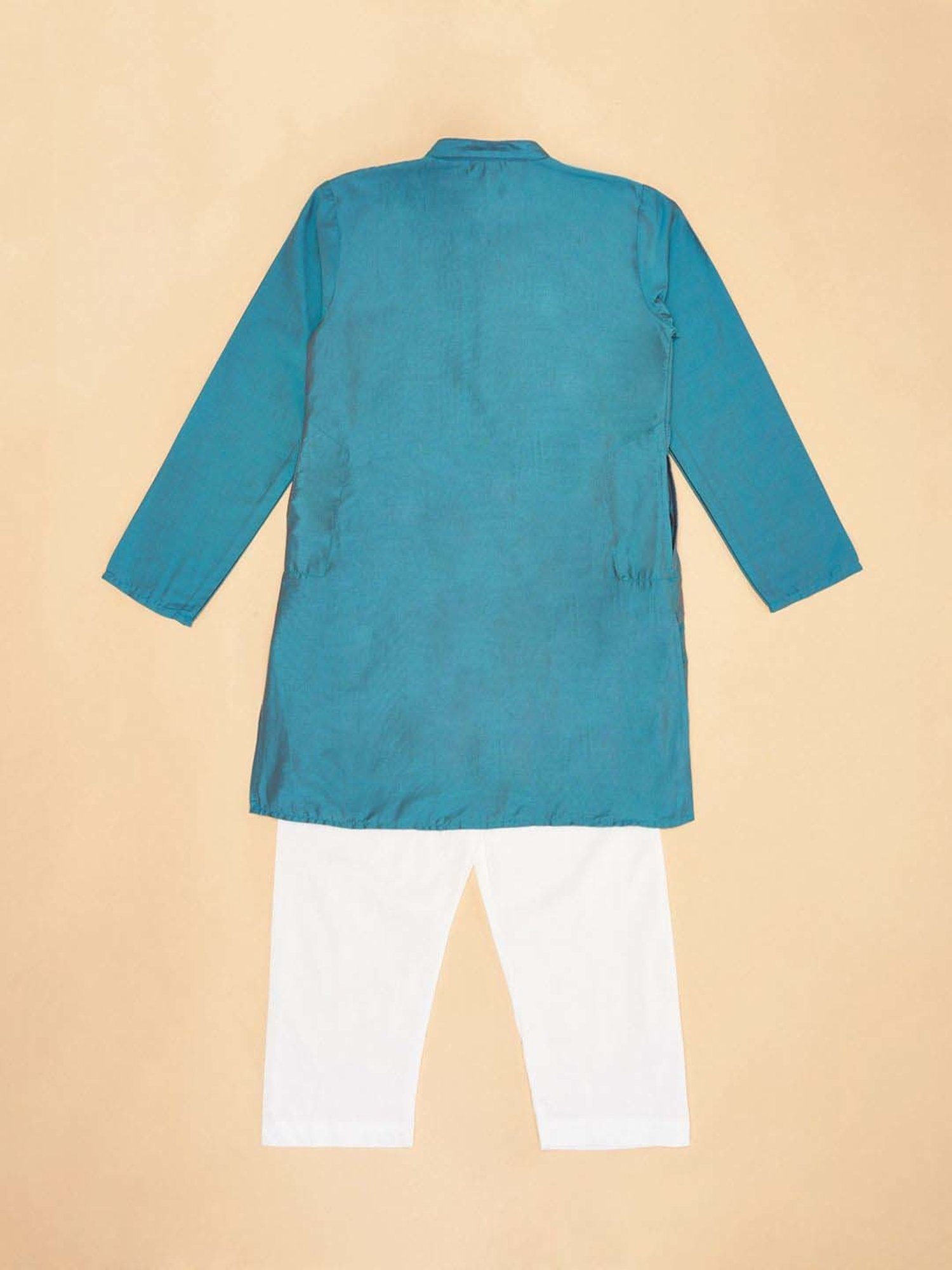 VASTRAMAY Boys Yellow & White Cotton Printed Full Sleeves Kurta Sets