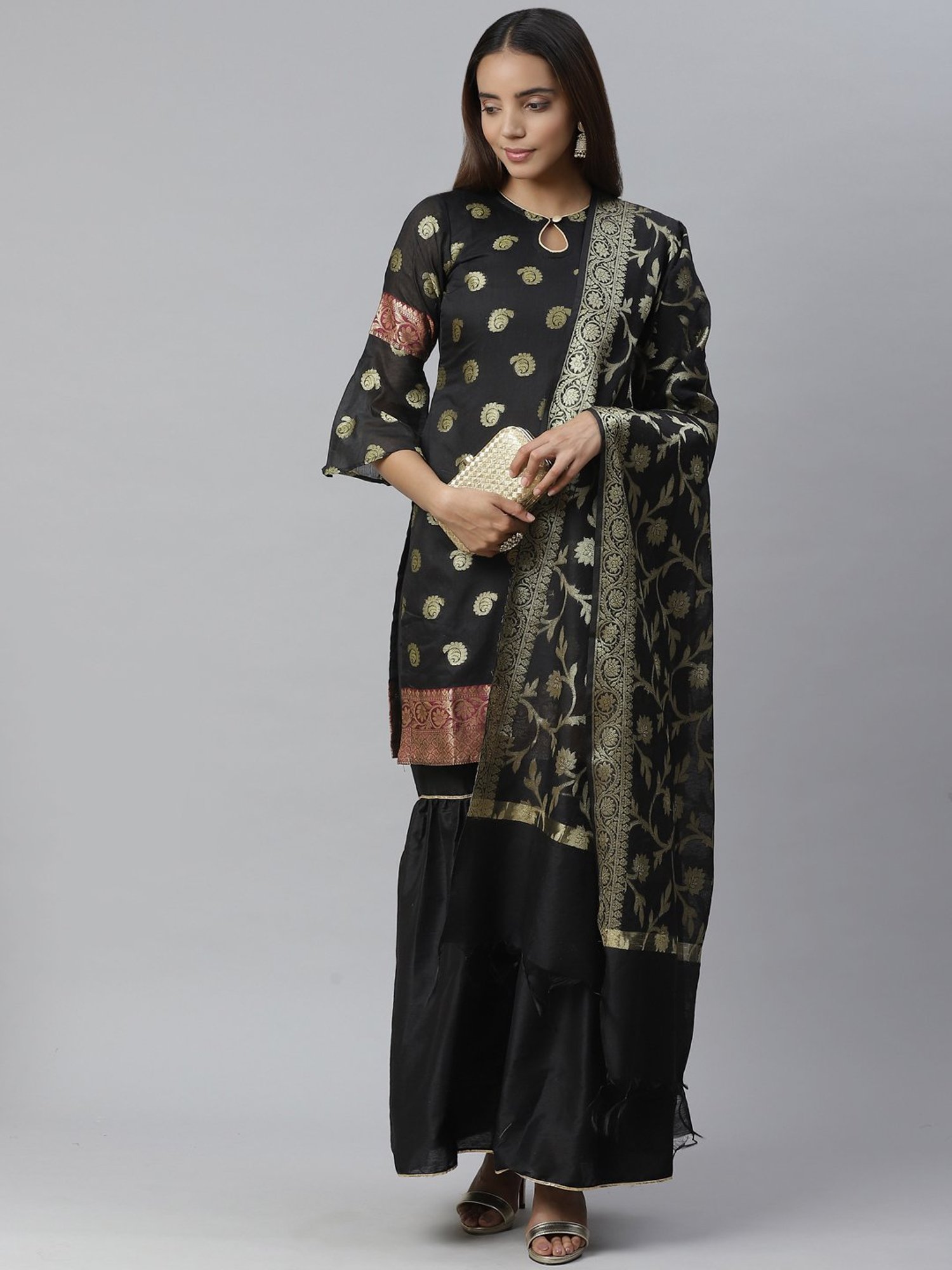 Chhabra 555 Black Woven Pattern Unstitched Dress Material