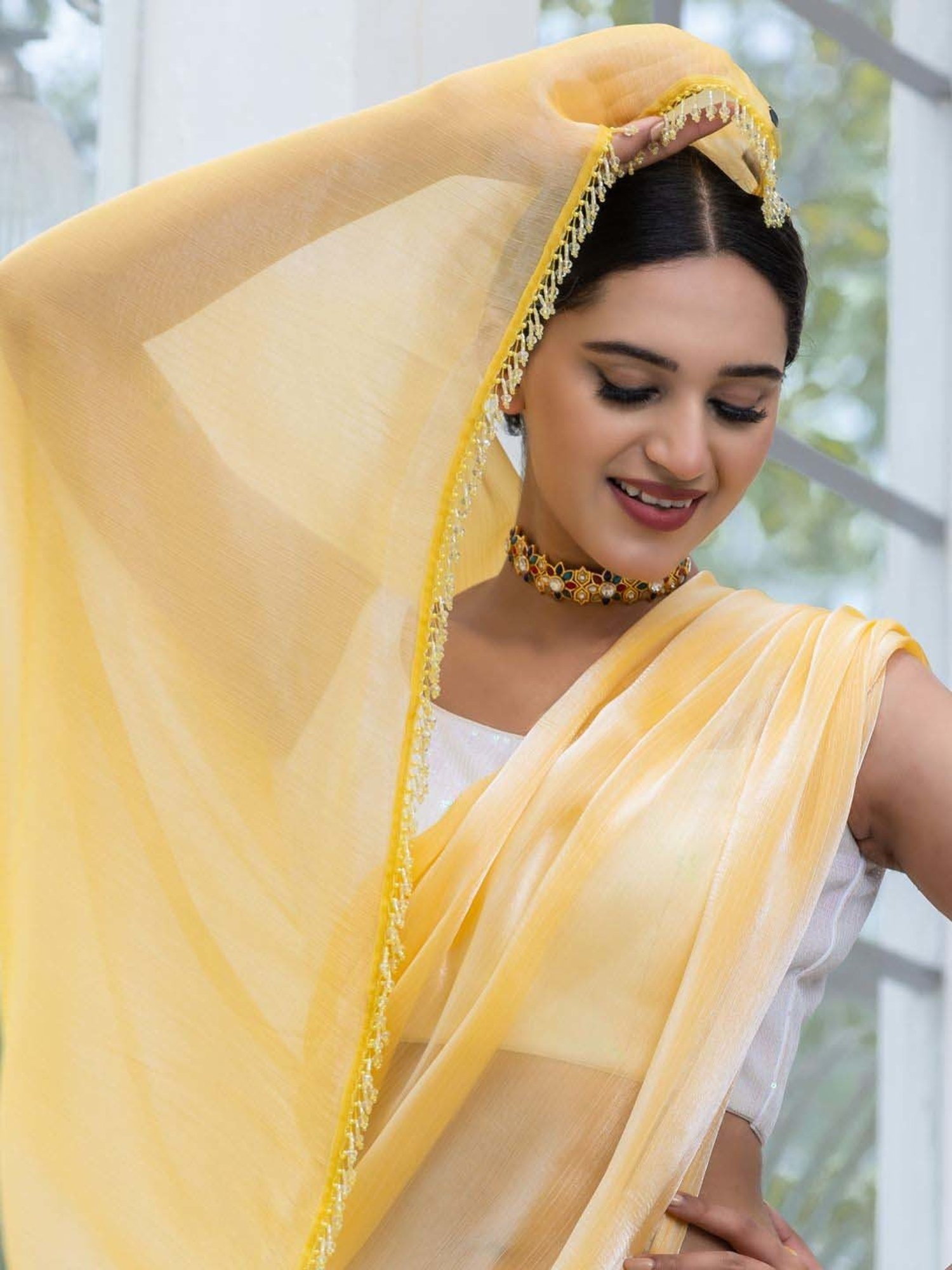 Swtantra Yellow Woven Saree With Unstitched Blouse