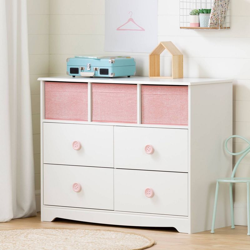 Sweet Piggy 4-Drawer Dresser with Baskets  White and Pink  - South Shore