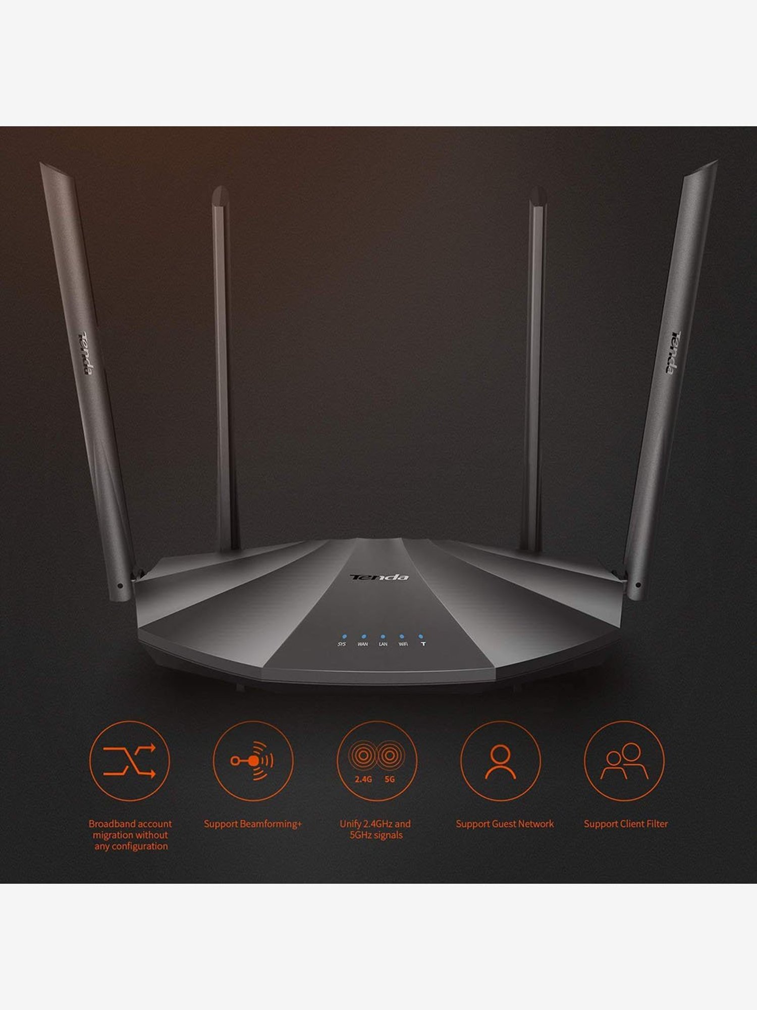Tenda AC19 AC2100 Dual Band Wireless Gigabit Router (Black)