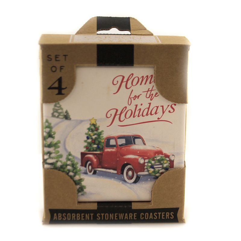 Tabletop 4.0" Christmas Wonder Coasters Snowman Truck Santa Cardinal Carson Home Accents  -  Coasters