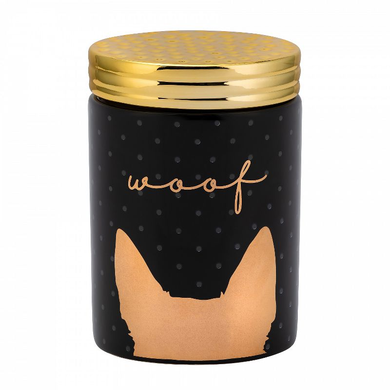 Amici Pet Woof & Meow Black with Gold Accents 18 & 24 oz Ceramic Treats Canisters, 2 Size Set