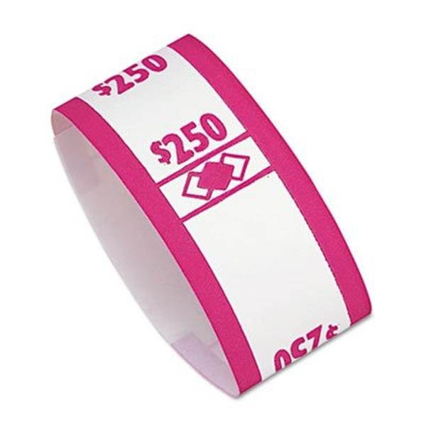 PM Company 55029 Securit $250.00 Denomination White Kraft Currency Bands with Quick Stick Adhesive, Cerise, 1000 Band