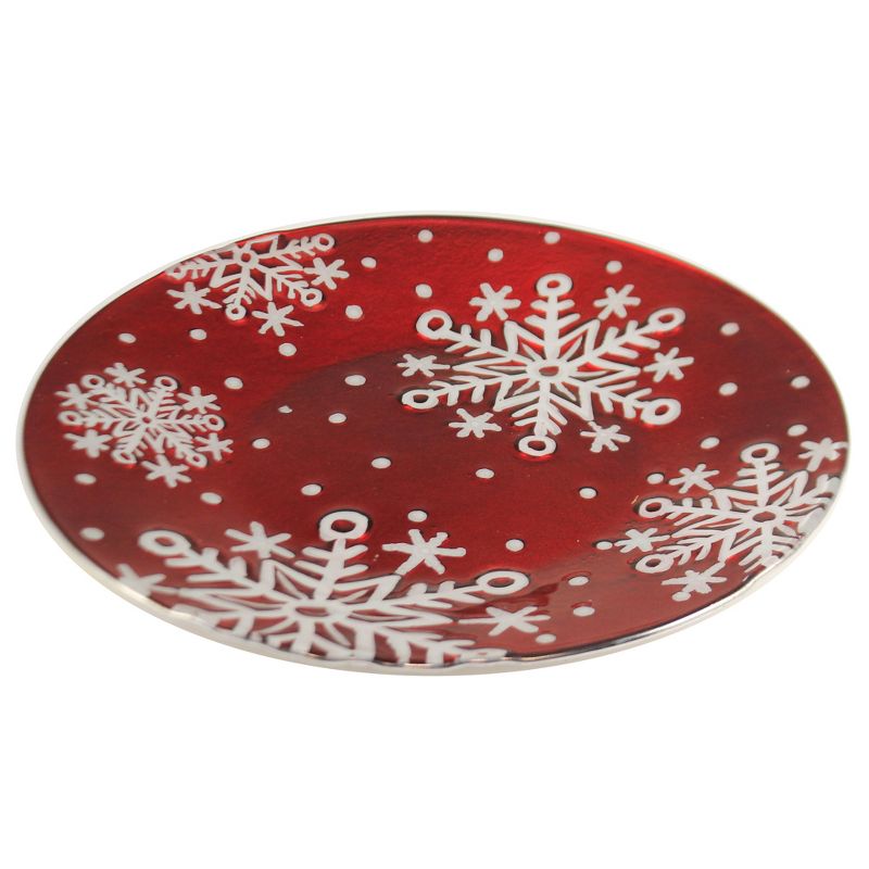 Tabletop 12.0" Red Snowflakes Platter Christmas Fusion Gold Crest Distributing  -  Serving Platters