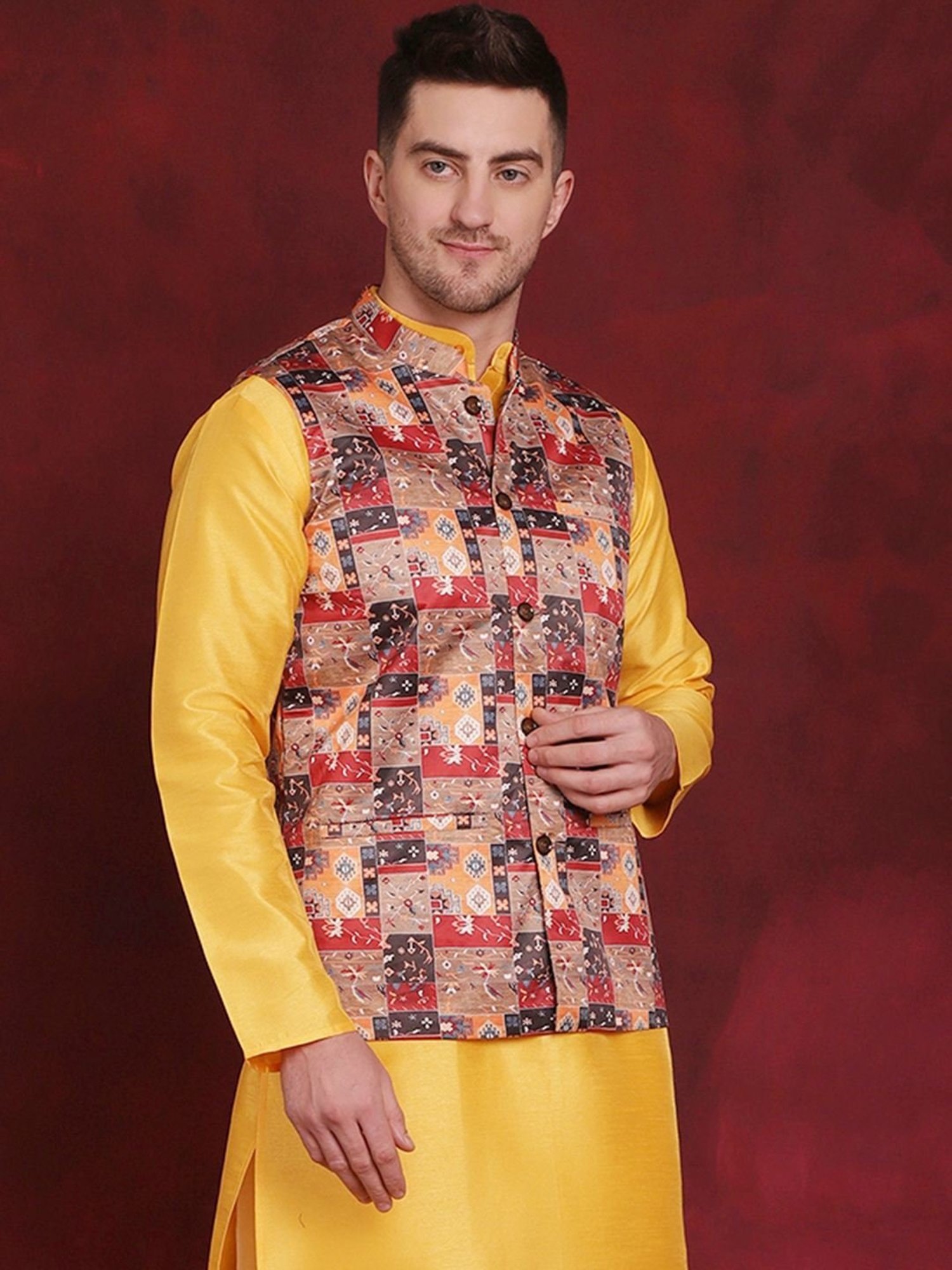 Jompers Multicolored Regular Fit Printed Nehru Jacket