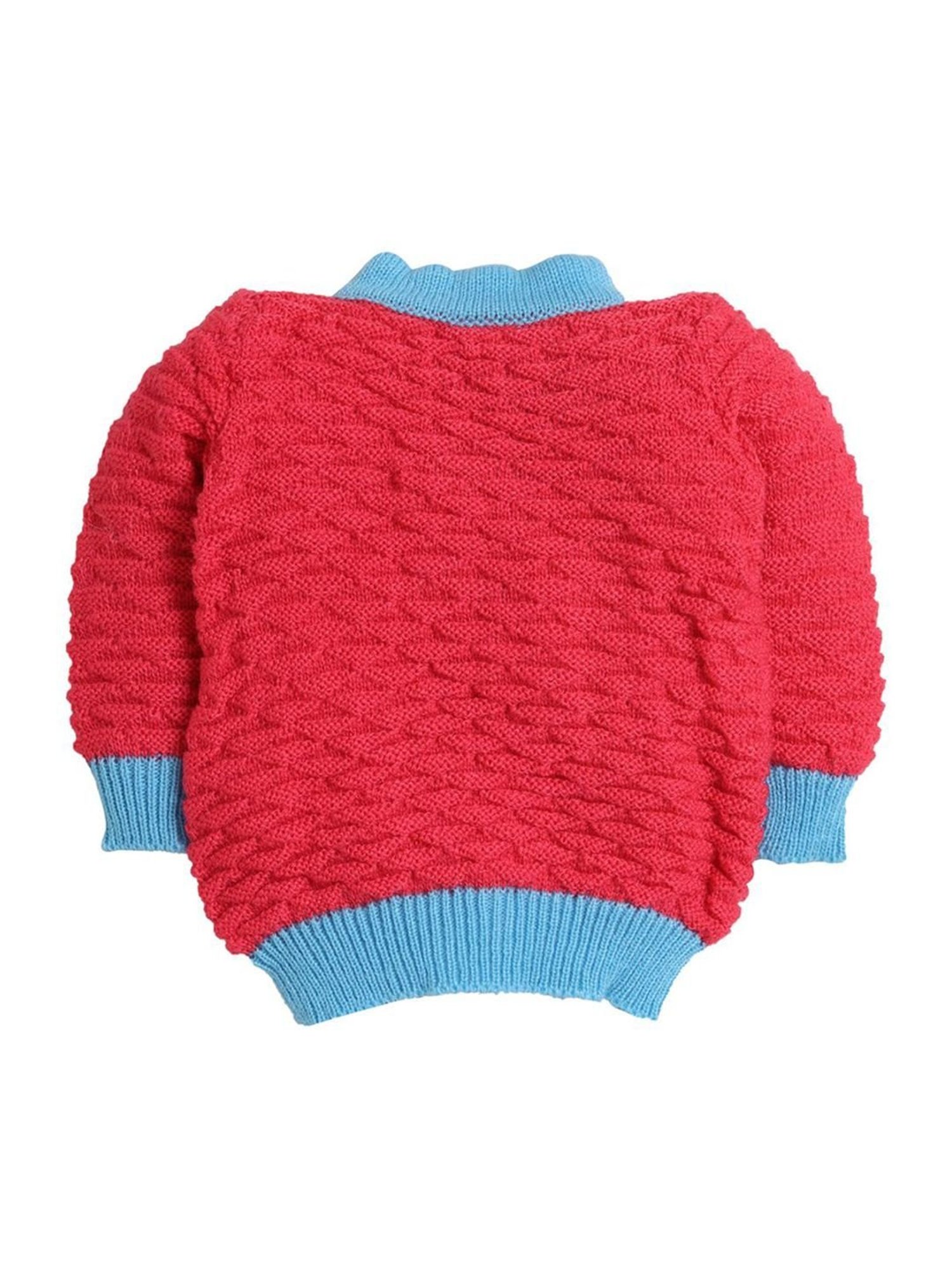 Little Angels Kids Red & Blue Textured Pattern Full Sleeves Sweater Set