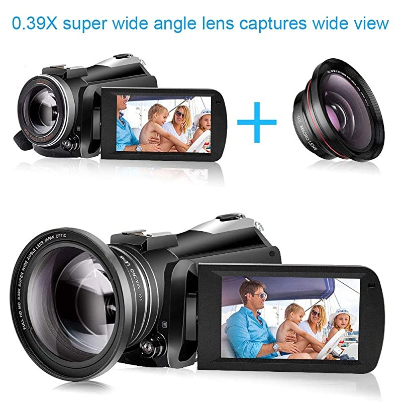 Video Camera 4K Camcorder  Vlog Camera for YouTube, HD Digital Camera with 30X Digital Zoom and Night Vision, Video Recorder with Microphone, Wide Lens (32GB SD Card, 2 Batteries Included)