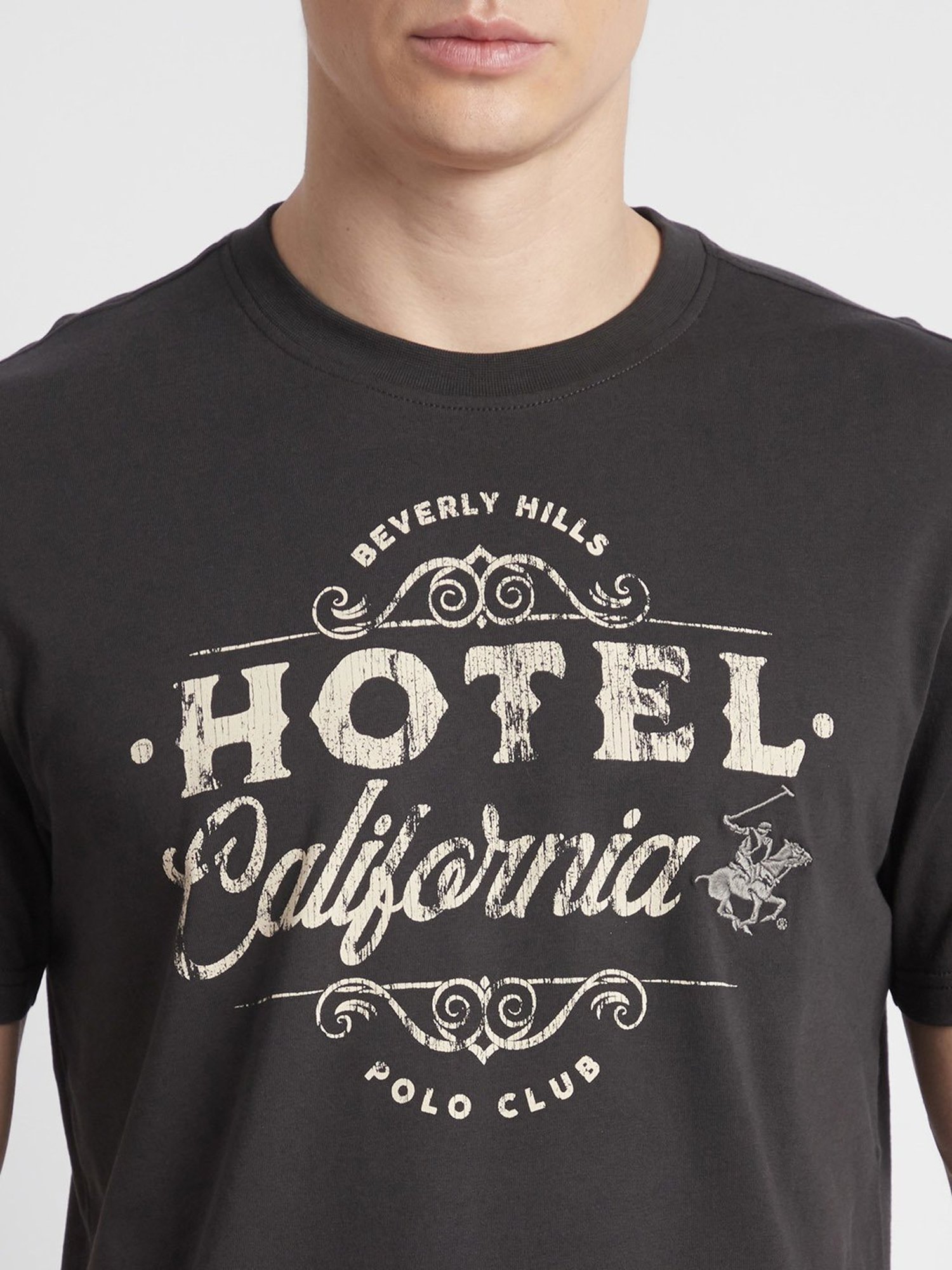 Beverly Hills Polo Club Black Regular Fit Pure Cotton Crew T-Shirt