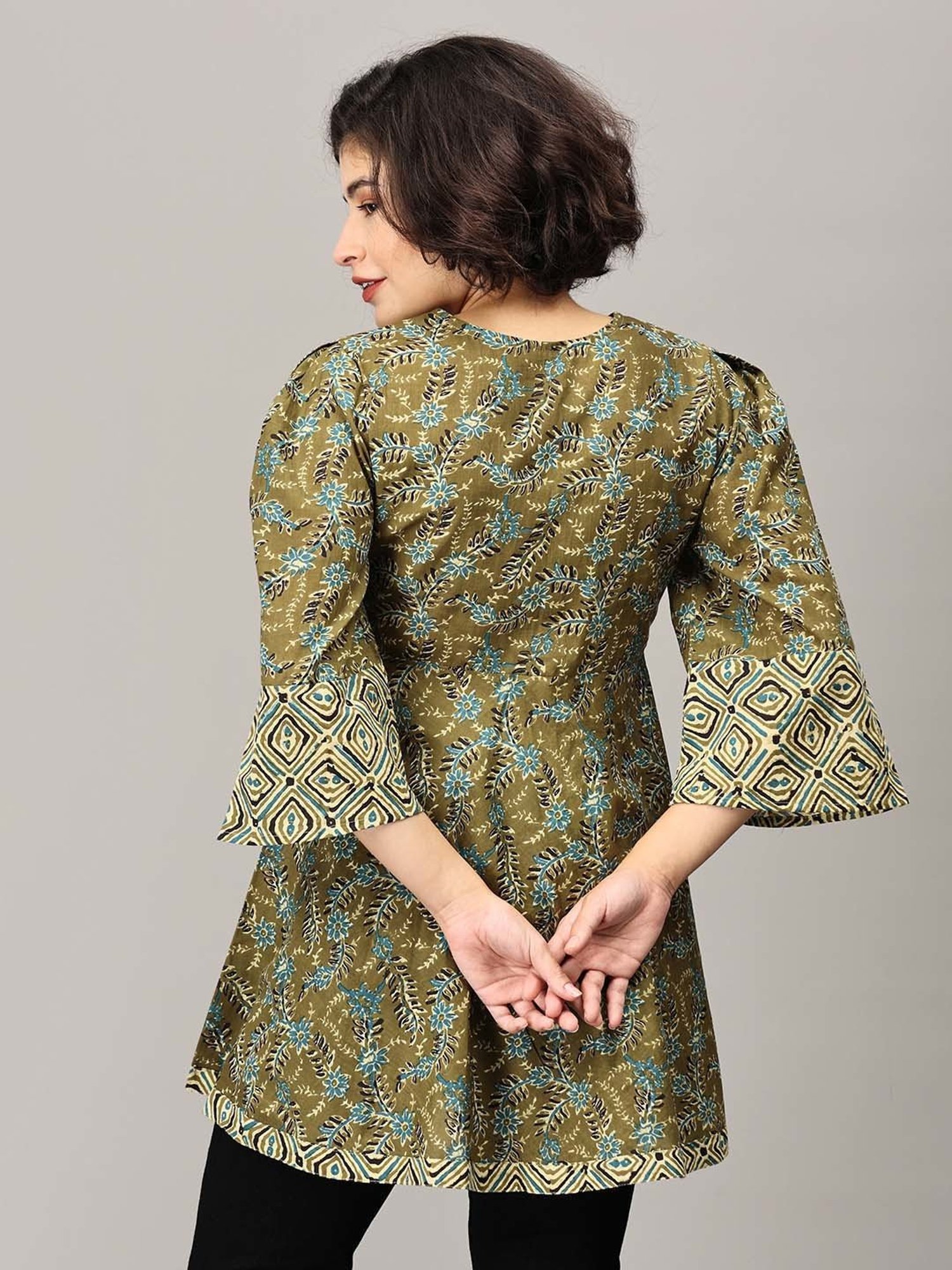 The Mom Store Green Floral Print Maternity Short Kurti