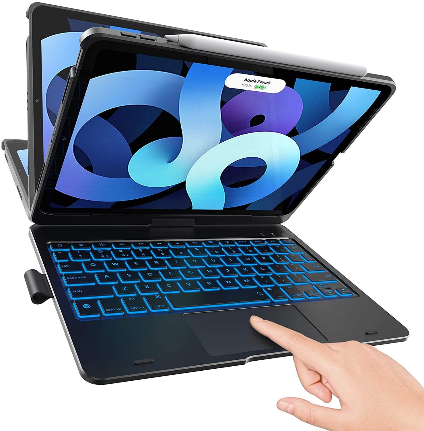 TYPECASE Touch iPad Air 4th Generation Case with Keyboard - Magic Keyboard Style Compatible with Apple Pencil Trackpad & Smart Backlit Keys Keyboard for iPad Air 10.9 2020 iPad Pro 11 2018 (Black)