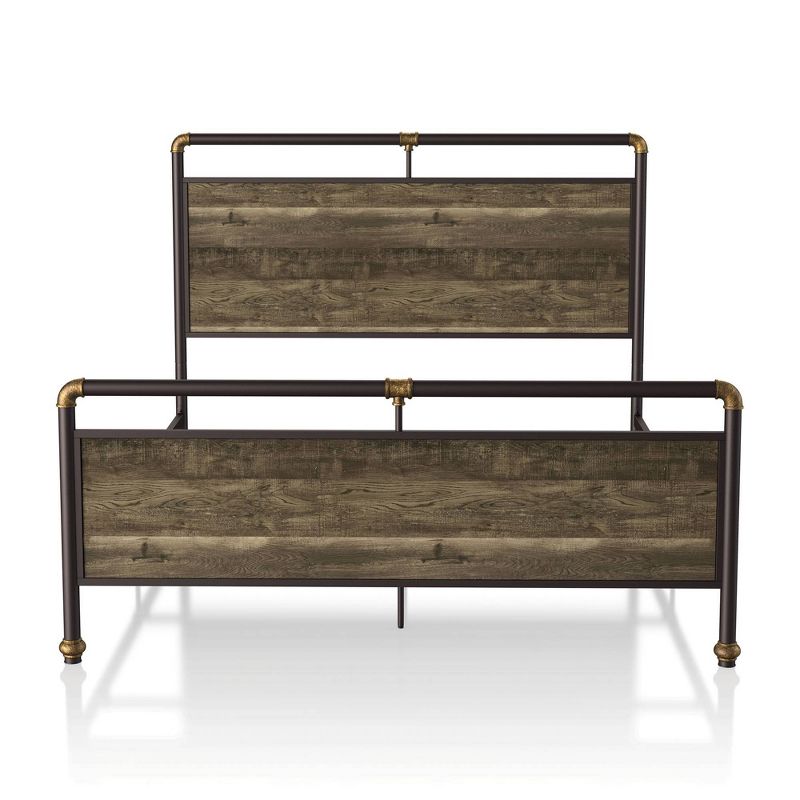 Queen Lorring Metal Frame Panel Bed Reclaimed Oak - miBasics