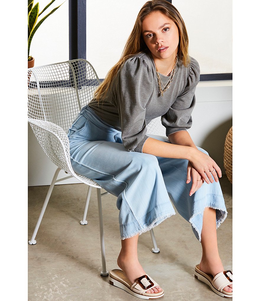 Splendid Knit Crew Neck Mariposa Flounce Top