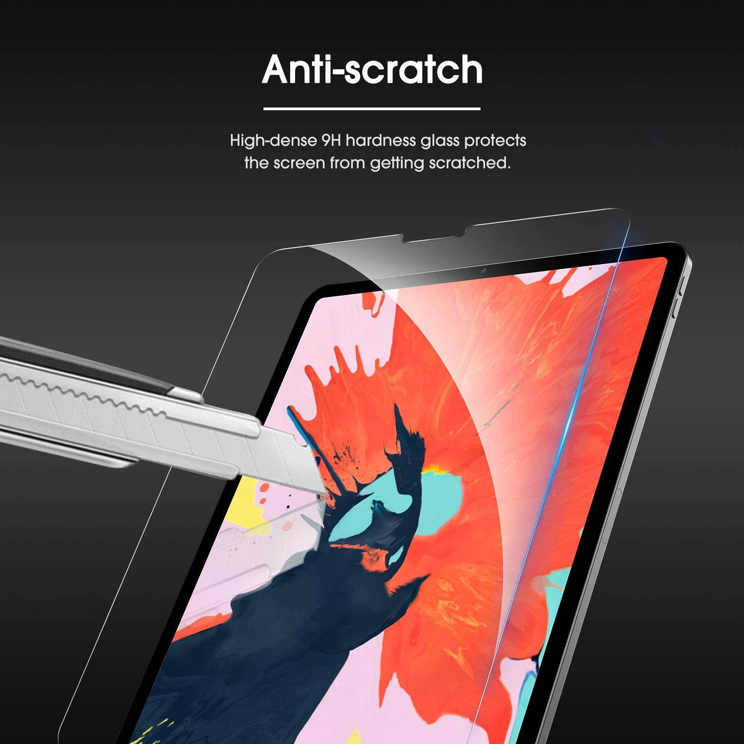 OMOTON [2 Pack] Screen Protector for iPad Pro 12.9 2018 (3rd Gen) [Work with Face ID & Apple Pencil] - Tempered Glass/High Definition / 9 Hardness