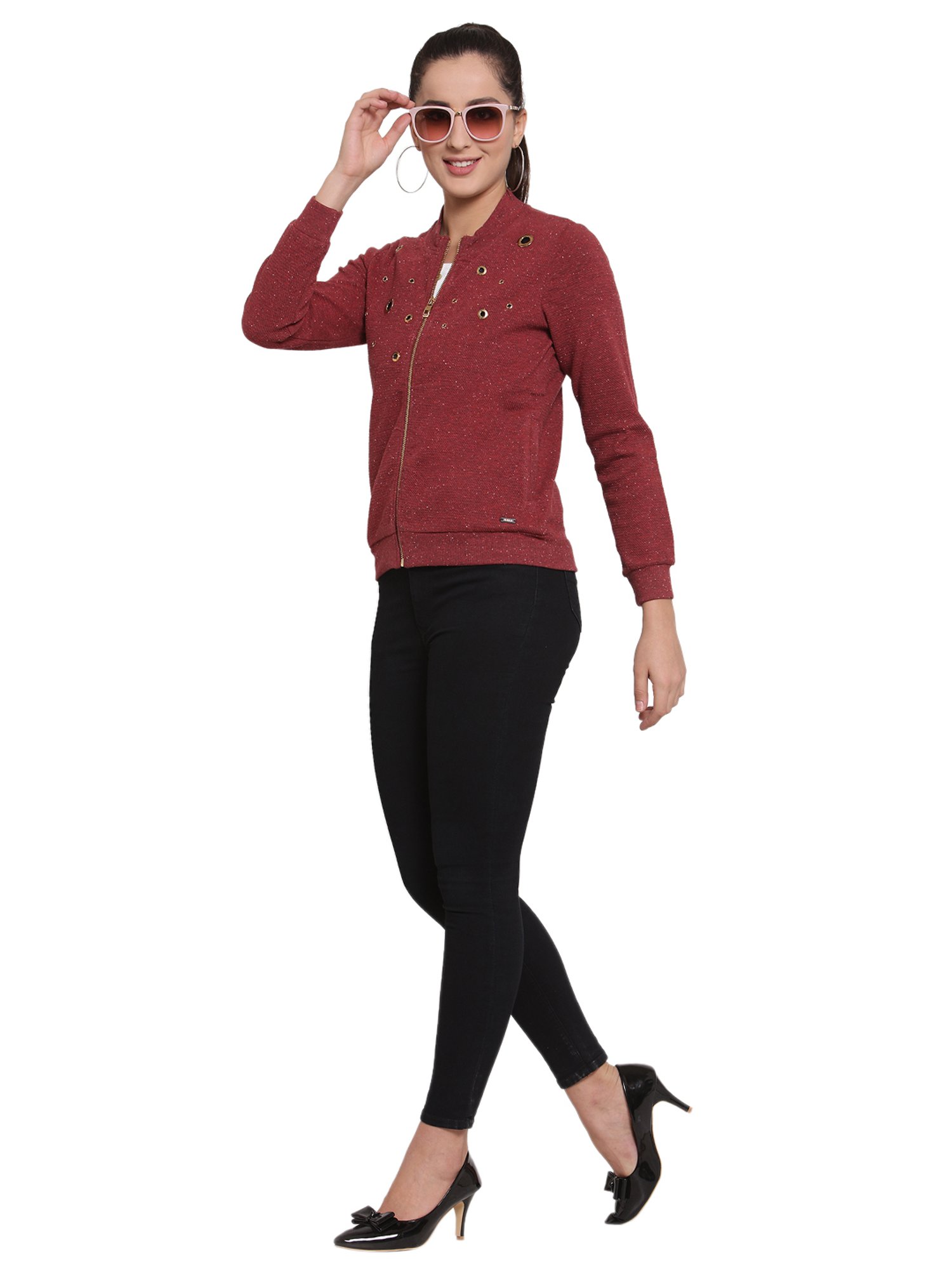 Juelle Maroon Round Neck Sweatshirt