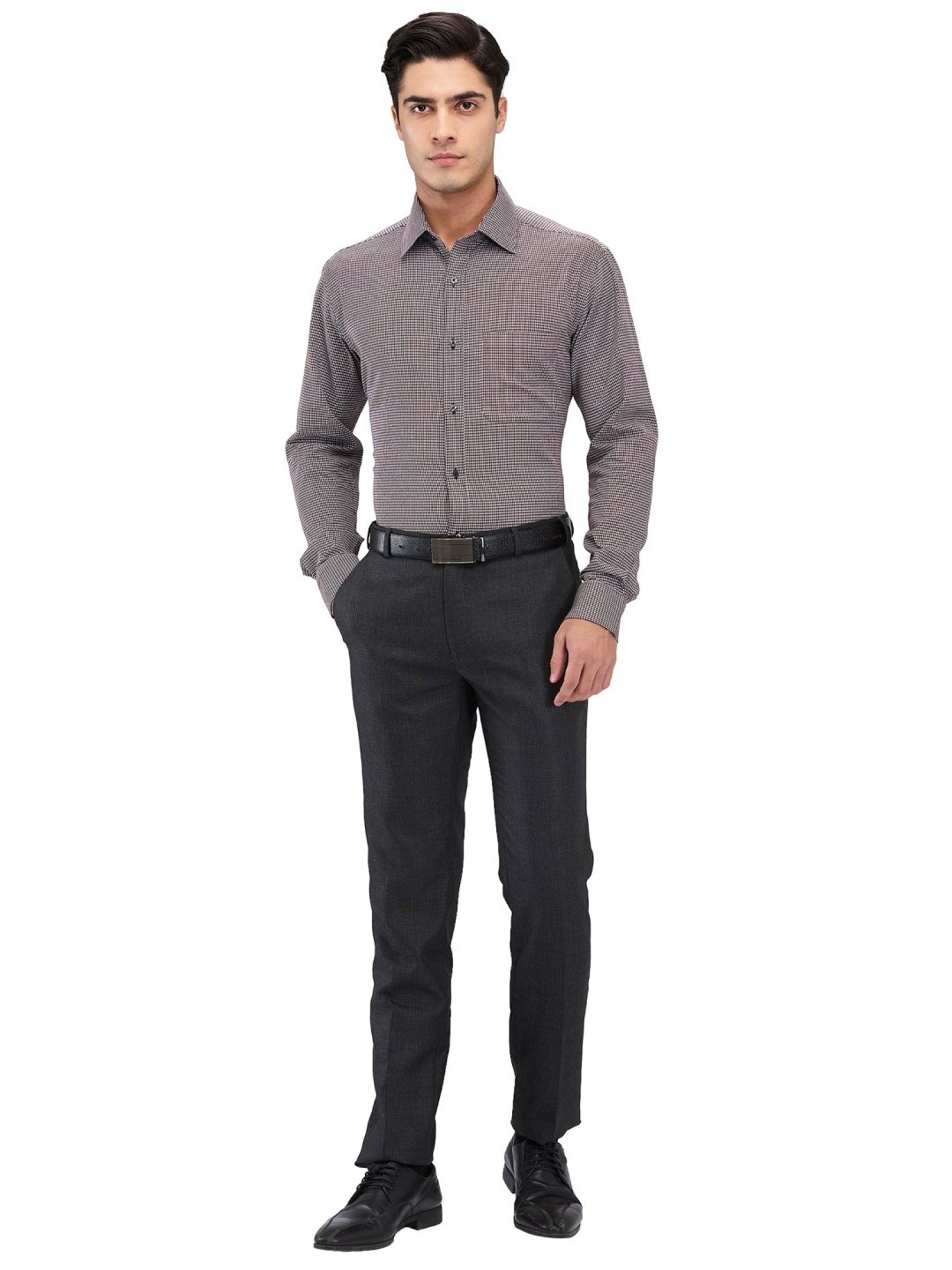 Raymond Black Cotton Slim Fit Self Pattern Shirt