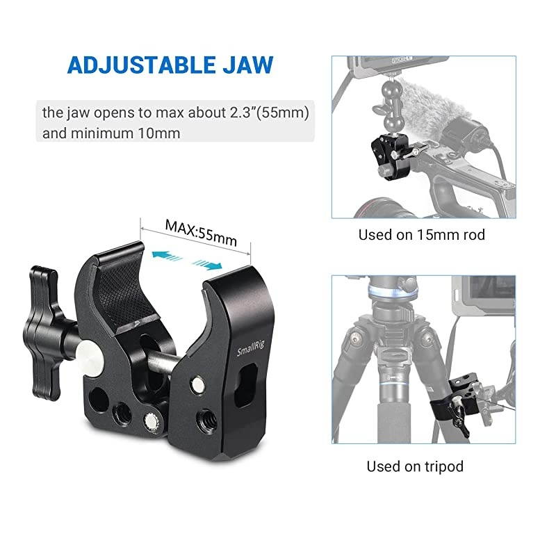 Super Clamp with 1/4&rsquo;&rsquo; Thread Holes, 3/8&rsquo;&rsquo; Locating Pin for ARRI Standard, T-Shaped Wingnut and Rubber Pads - 2220