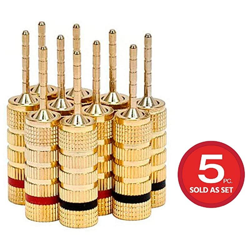 109438 Gold Plated Speaker Pin Plugs 5 Pairs Pin Screw Type for Speaker Wire Home Theater Wall Plates and More