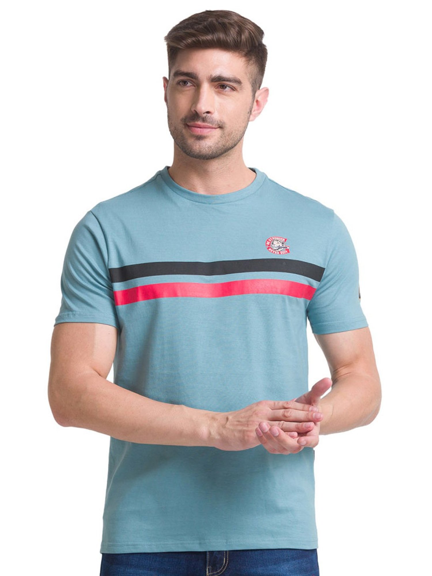 Giordano Green Cotton Slim Fit Striped T-Shirt