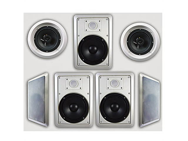 Acoustic Audio HT-67 Flush Mount 7 Speaker Set with 6.5" Woofers In Wall Ceiling