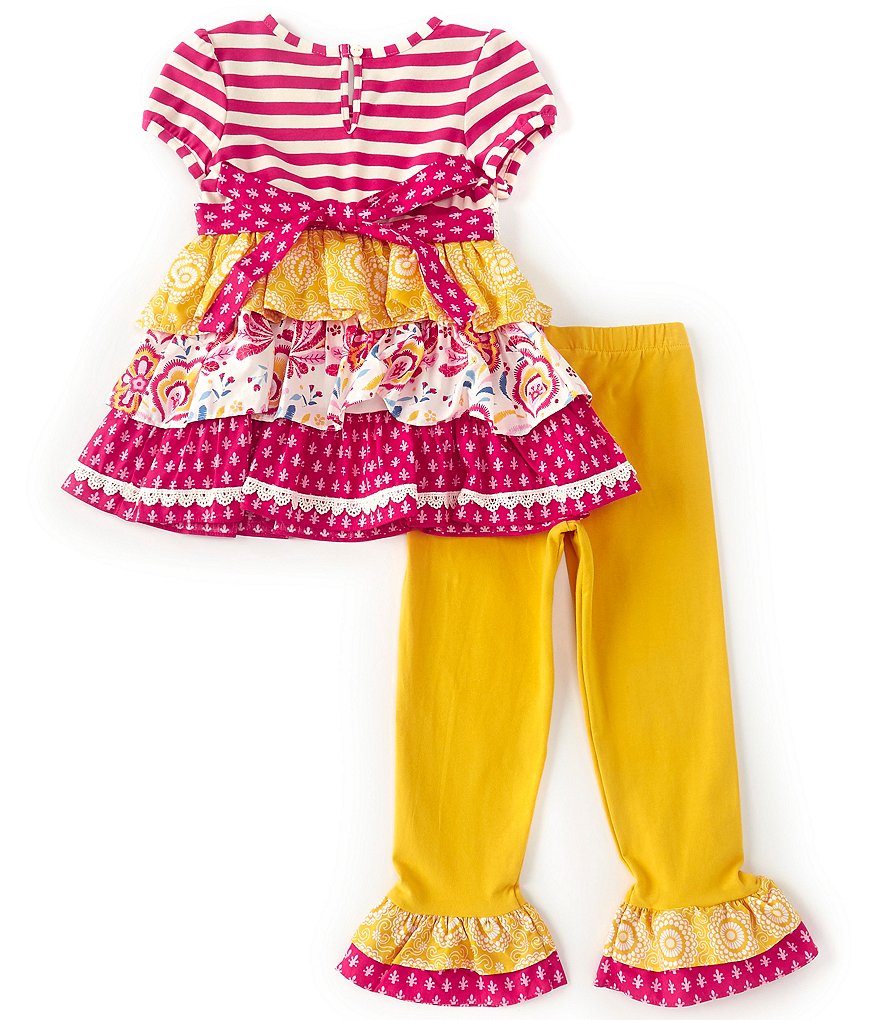 Counting Daisies Little Girls 2T-6X Mixed-Media Tiered Top & Leggings Set