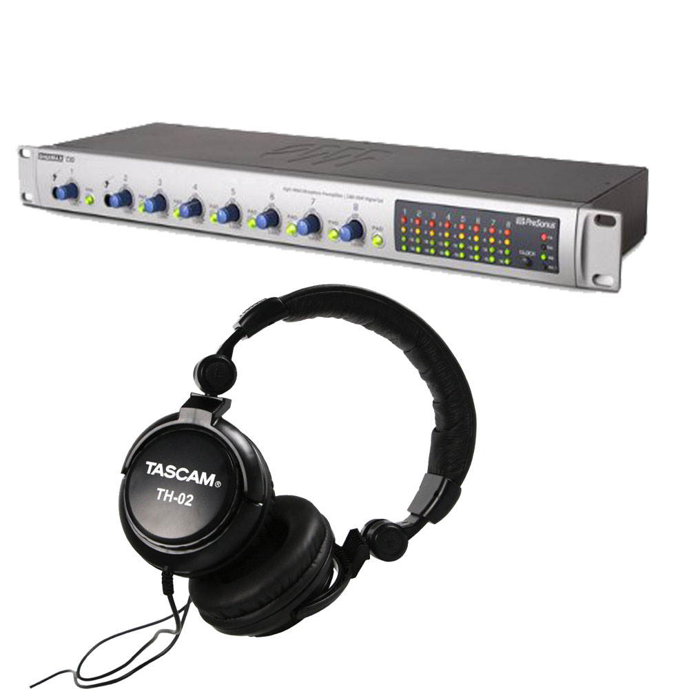 PreSonus DigiMax D8 Eight-Channel Preamp with 48 kHz ADAT Output. With Tascam TH02.