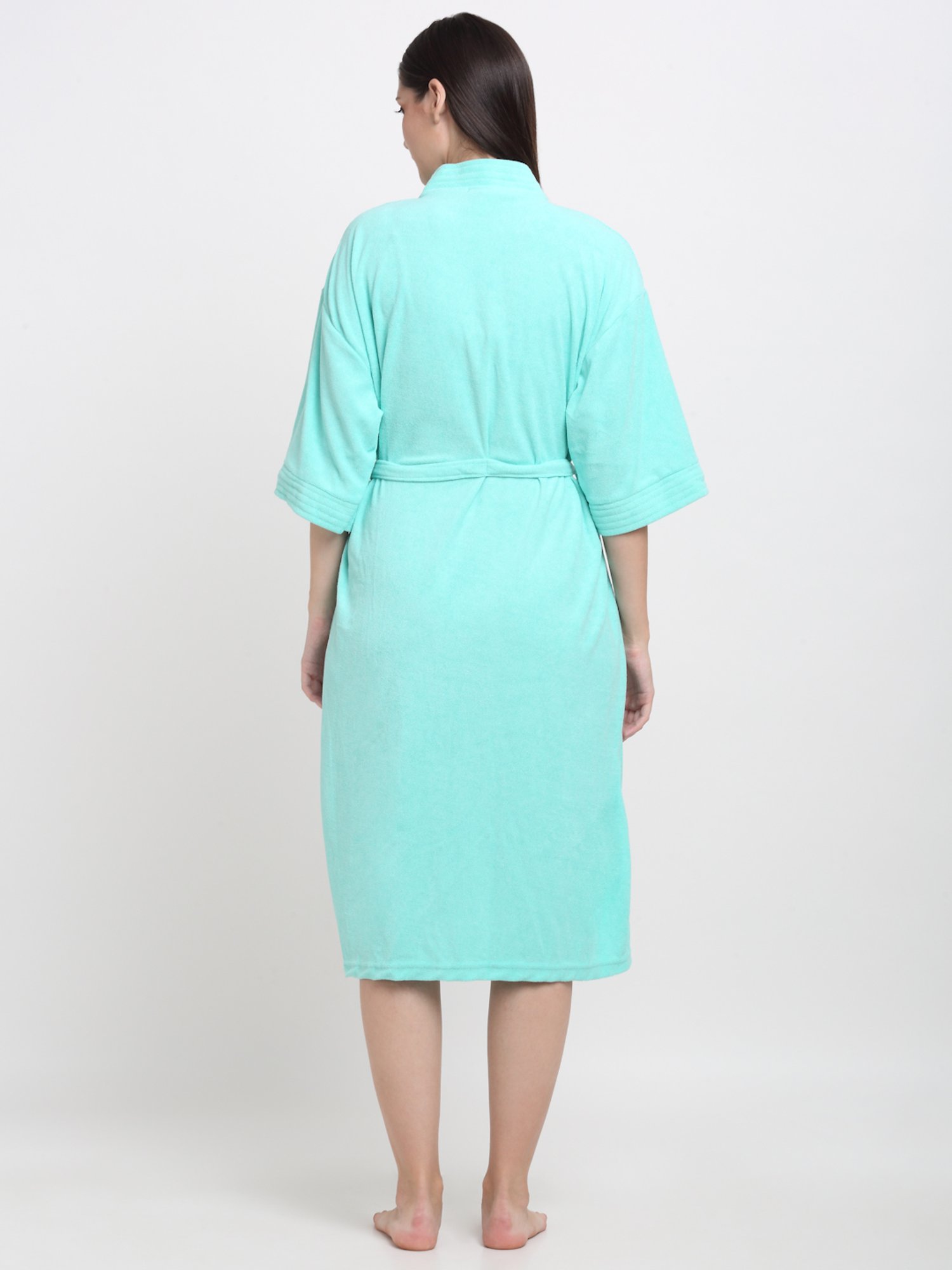 Creeva Everyday Sea Green 225 GSM Micro Terry Bathrobe with Front Pocket & Kimono Collar