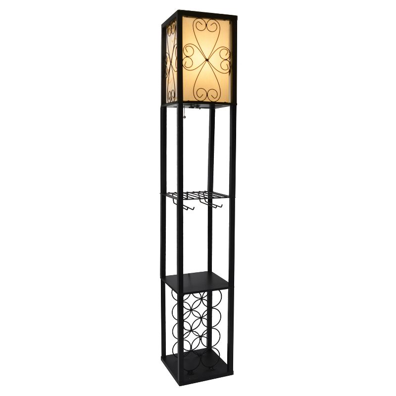 Etagere Organizer Storage Shelf Floor Lamp with Linen Shade Black - Simple Designs