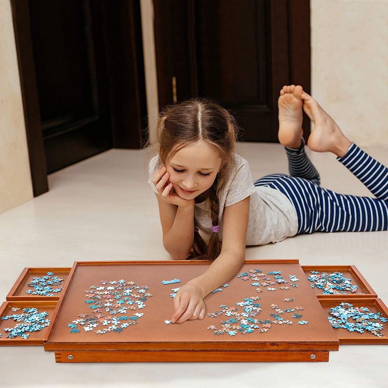 Jumbl Puzzle Board Rack | 23" x 31" Wooden Jigsaw Puzzle Table w/ 4 Drawers |Puzzles Up to 1,000 Pieces