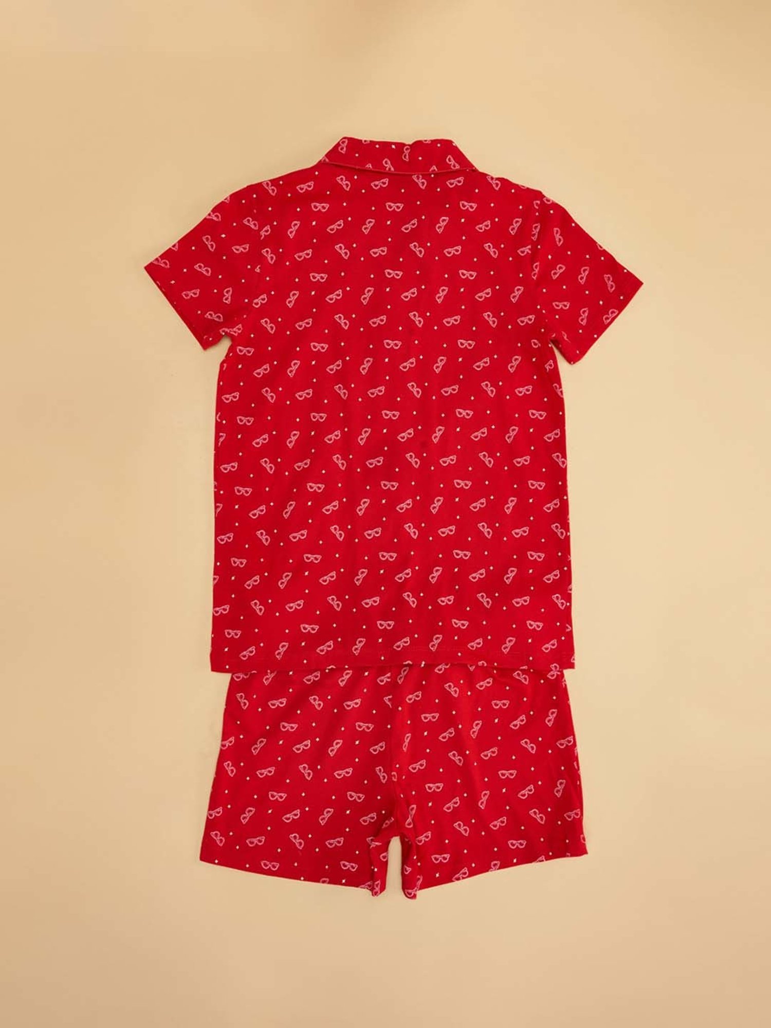 Pantaloons Junior Fiery Red Cotton Printed Shirt Set