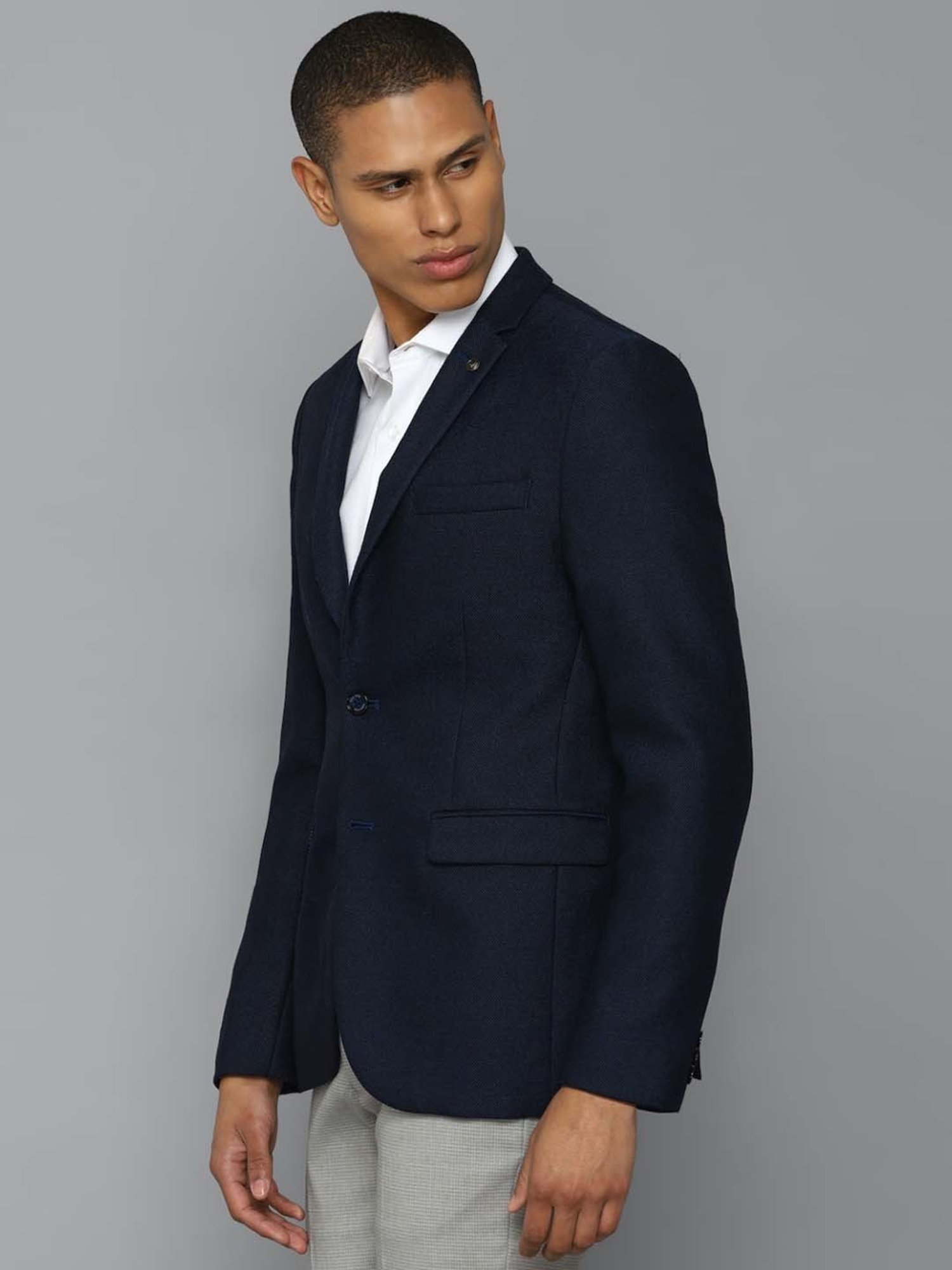 Allen Solly Navy Slim Fit Texture Blazer