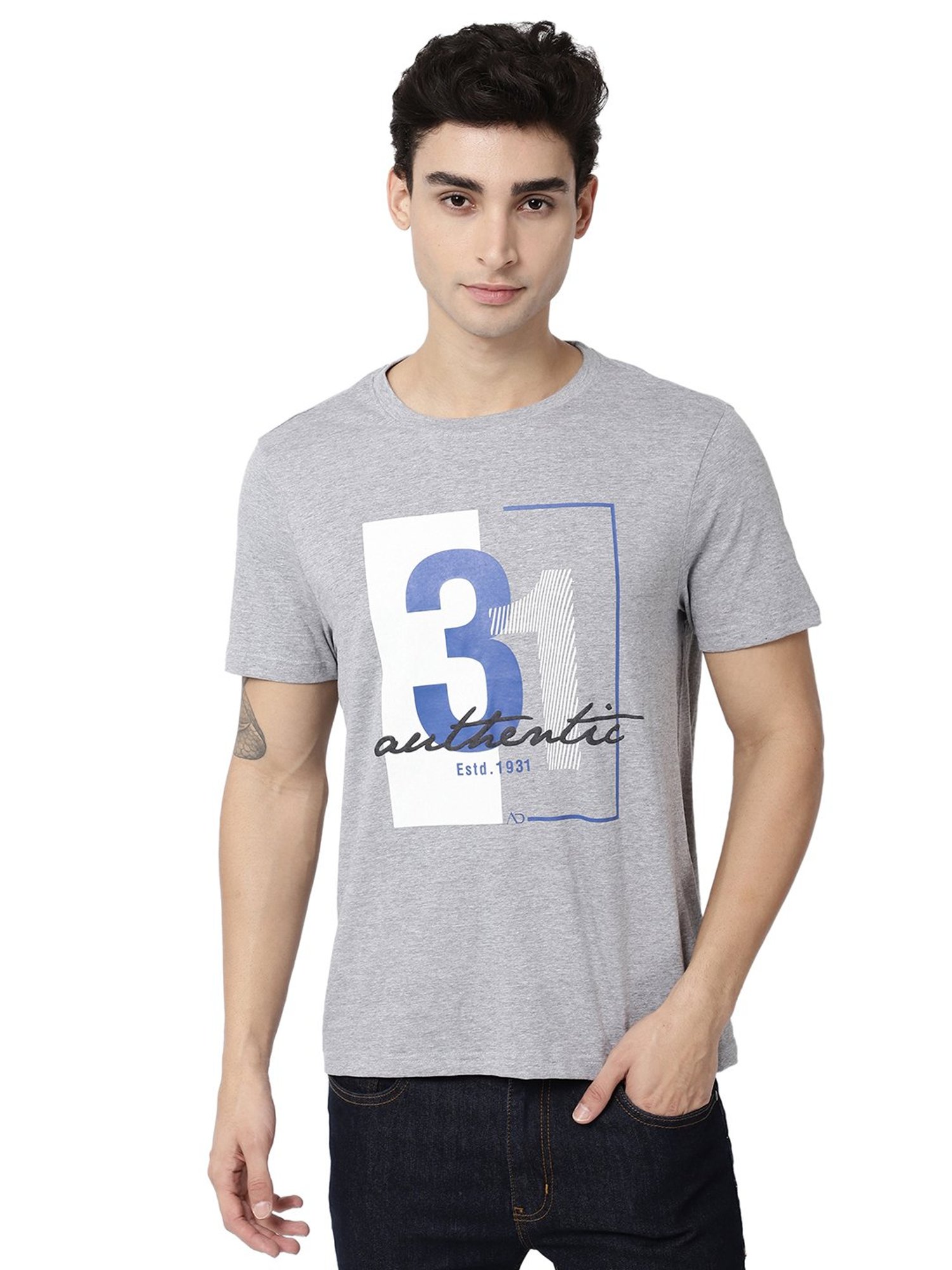AD by Arvind Grey Crew T-Shirt