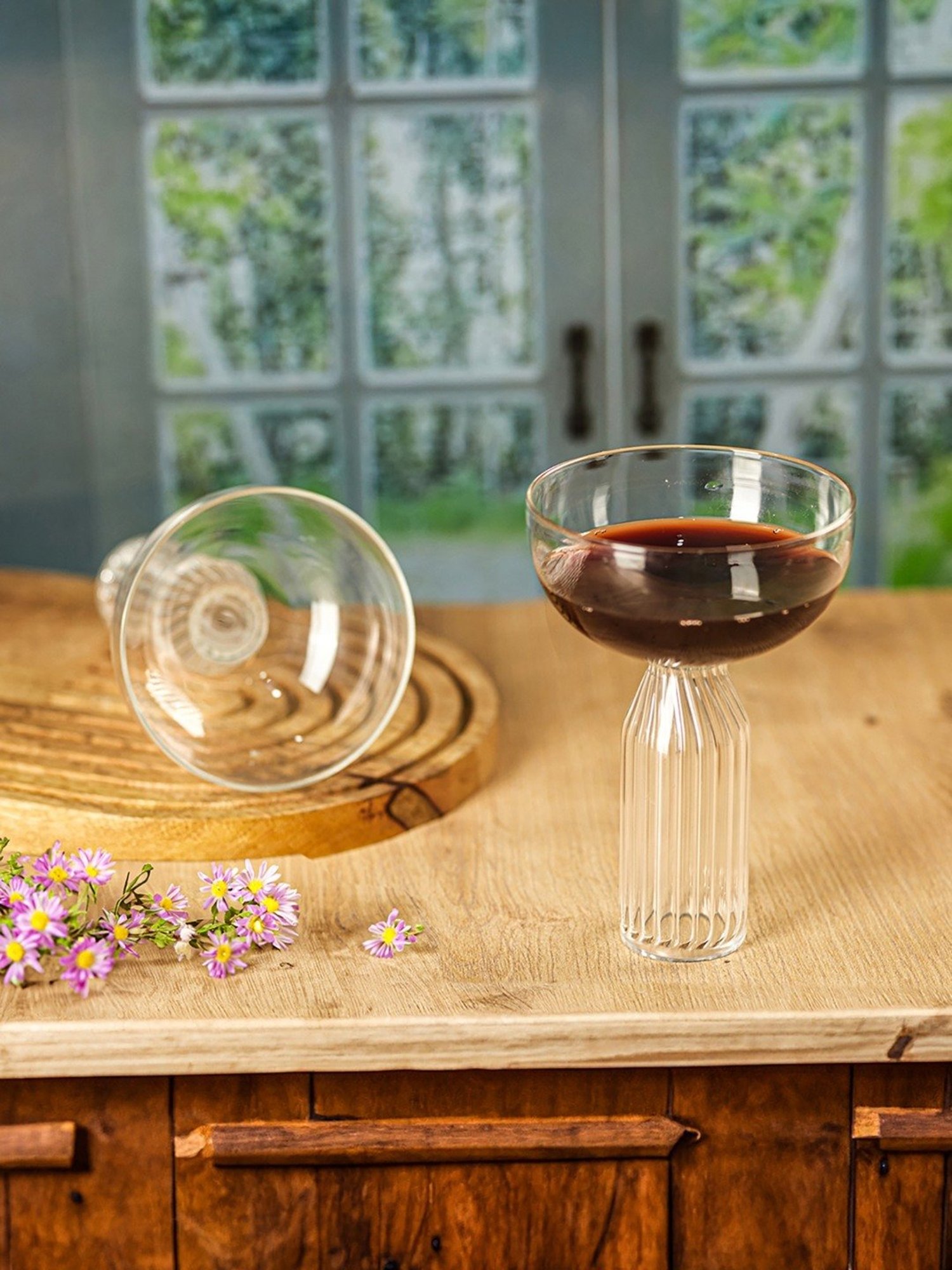 Trovea's U-Ribbed Stem Royal Coupe Transparent Glass Cocktail Glass - Set of 4