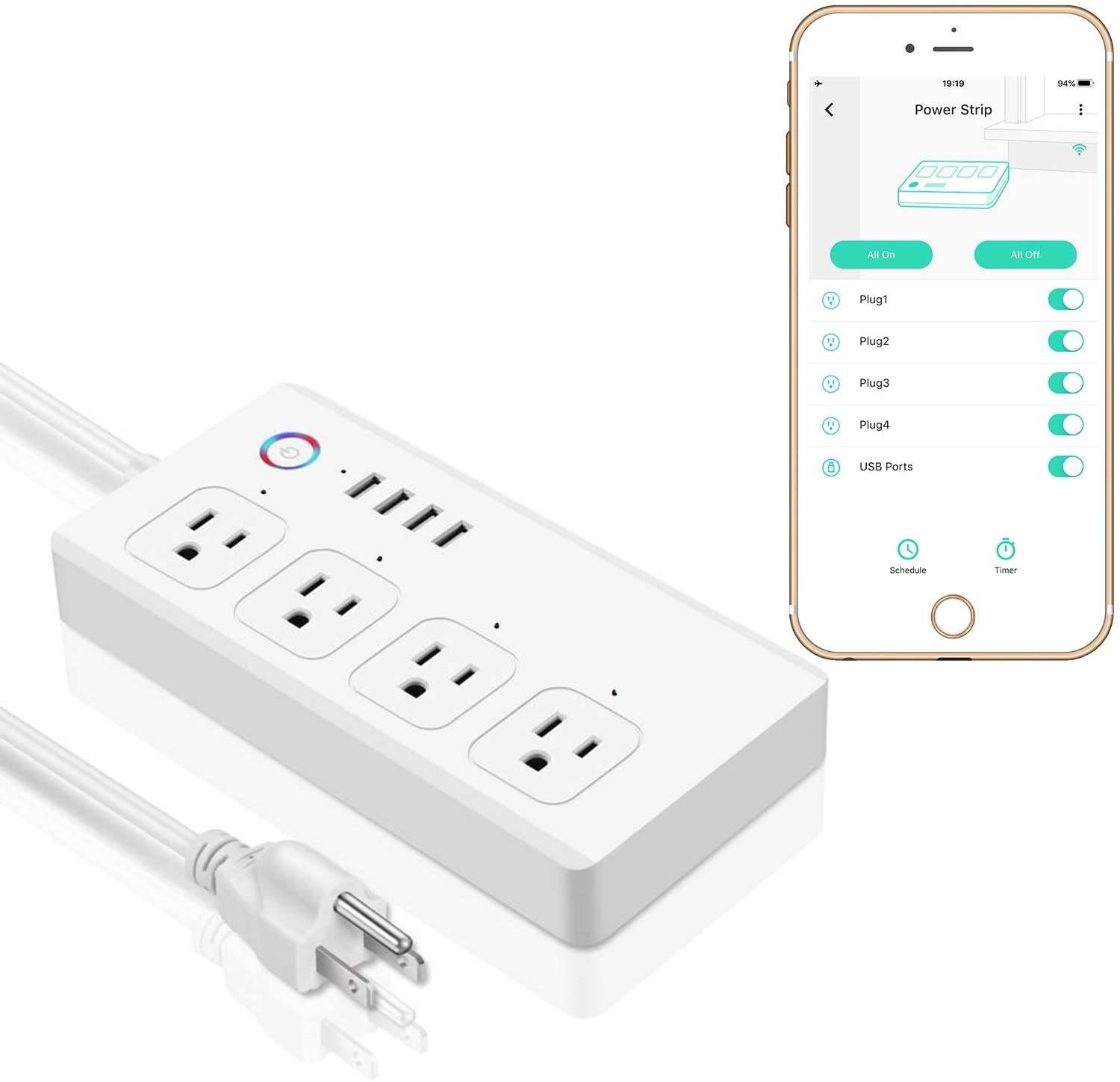 YoLink Power Strip, 1/4 Mile World's Longest Range Smart Power Strip Work w/Alexa Google Assistant IFTTT, Surge Protector Plugs 4 USB Charging Ports 4 AC Plugs for Multi Outlets - YoLink Hub Required