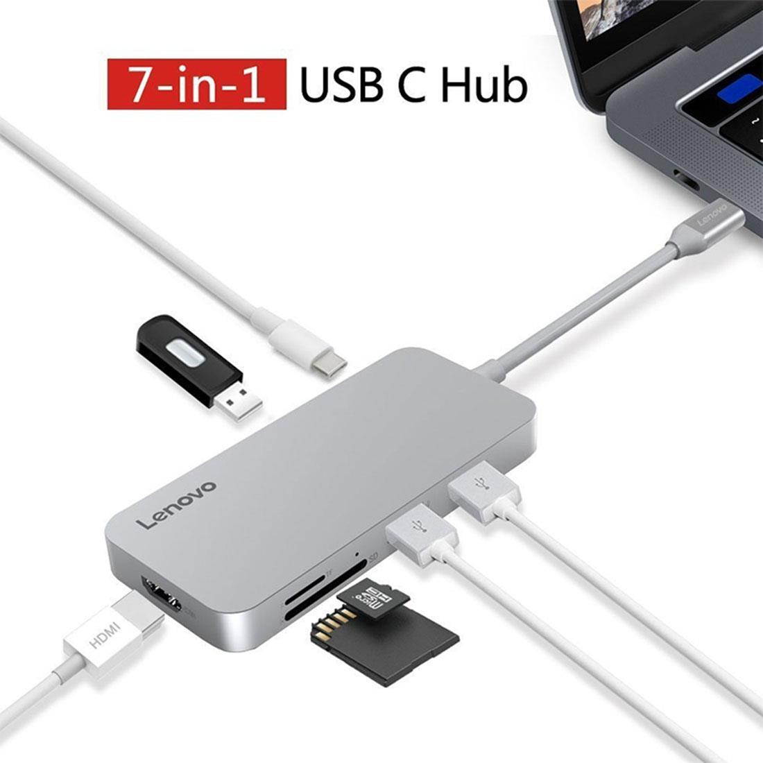 Lenovo C107 7 in 1 HDMI Port & USB-C / Type-C Charging Port & 2 x USB3.0 Ports & 1 x USB2.0 Port & SD / TF Card Slot to USB-C / Type-C HUB Adapter(Grey)