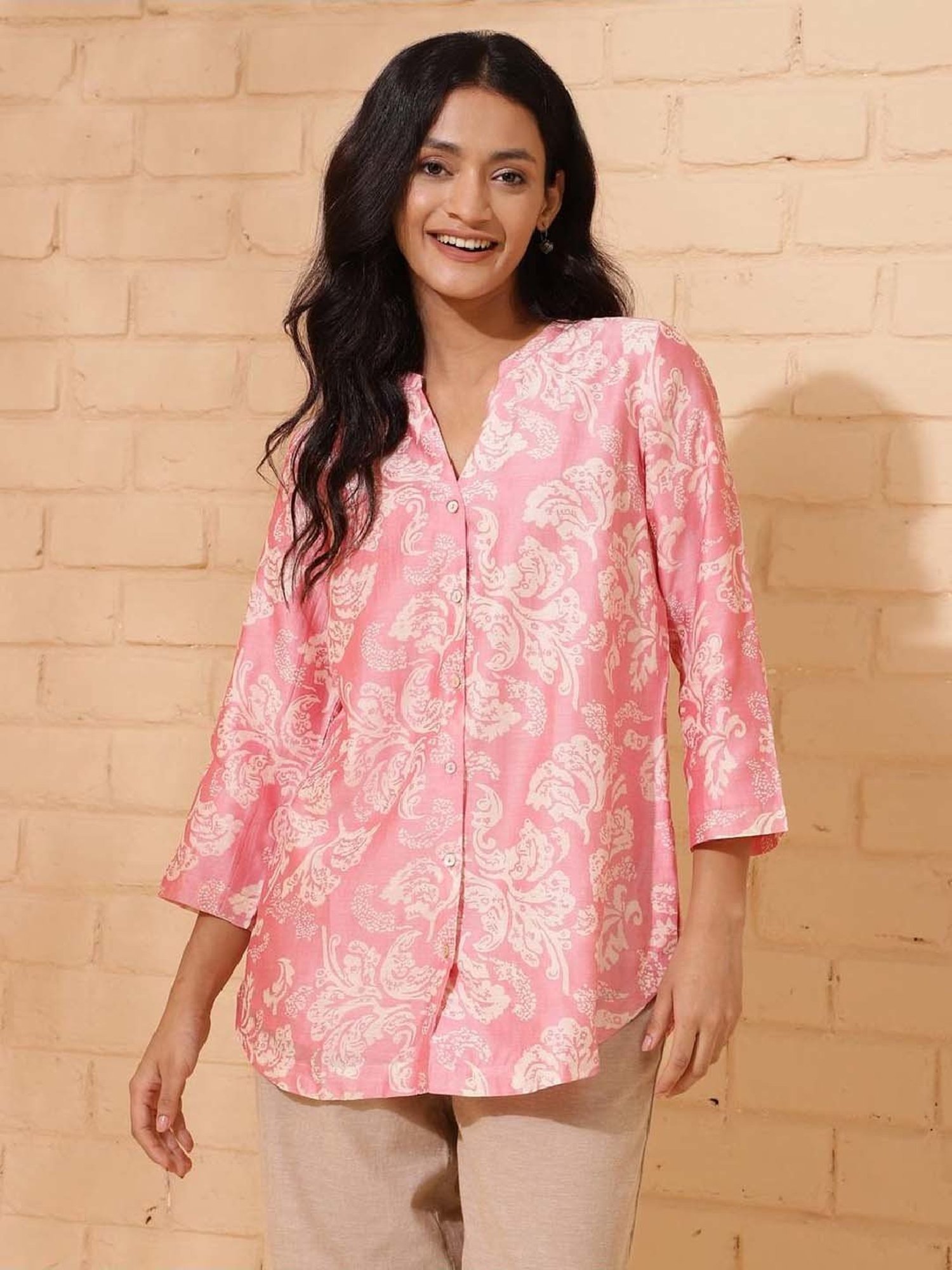 Fabindia Pink Printed Top
