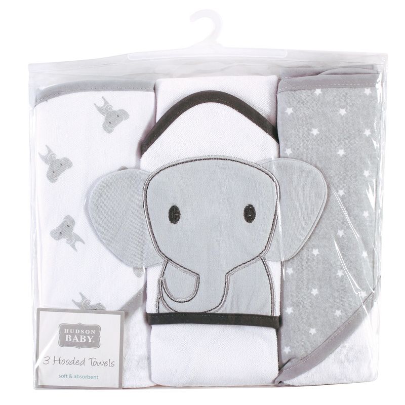 Hudson Baby Unisex Baby Cotton Rich Hooded Towels, Modern Elephant, One Size