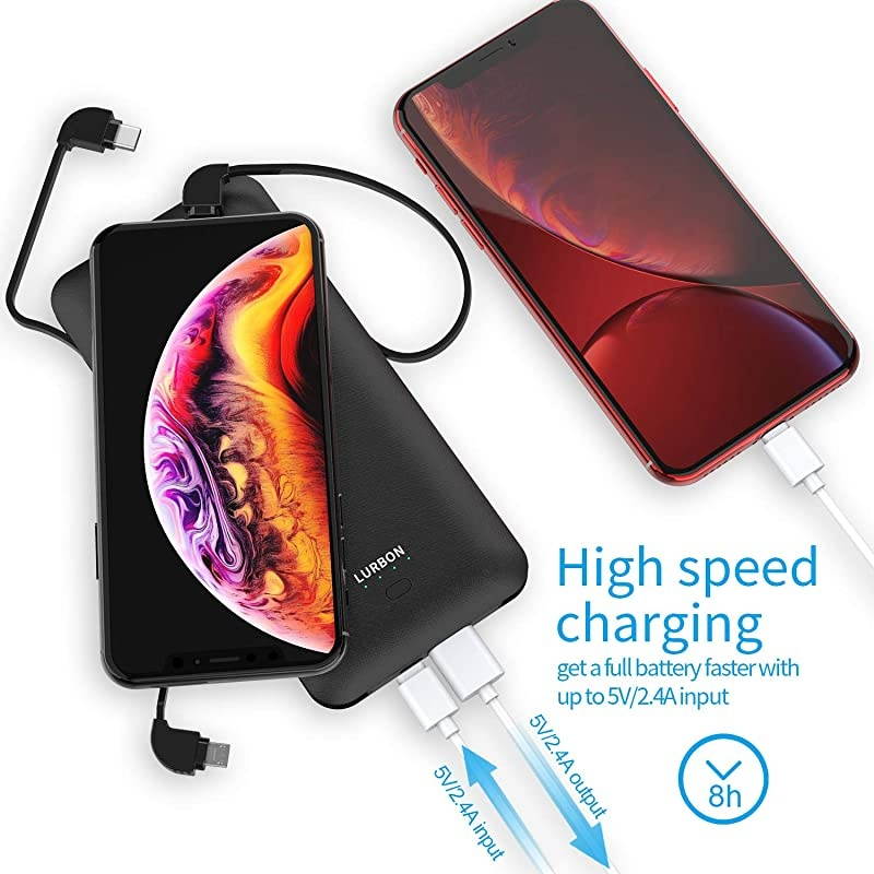 mAh Portable Charger Power Bank Ultra Slim External Battery Pack with Built in AC Plug Typec CableMicro Cable and Other Cable for Cell Phone