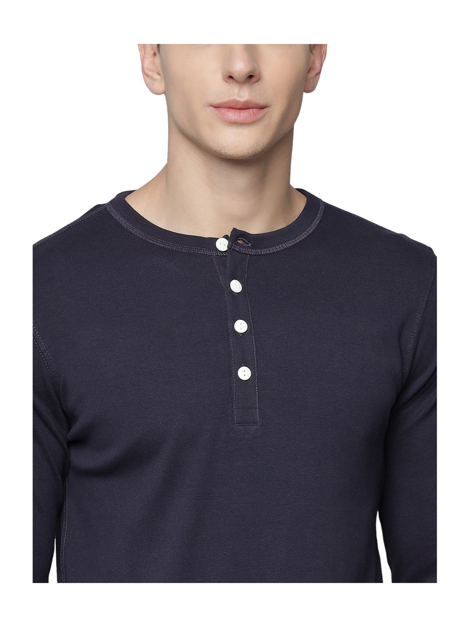 Lindbergh Navy Full Sleeves Henley T-Shirt