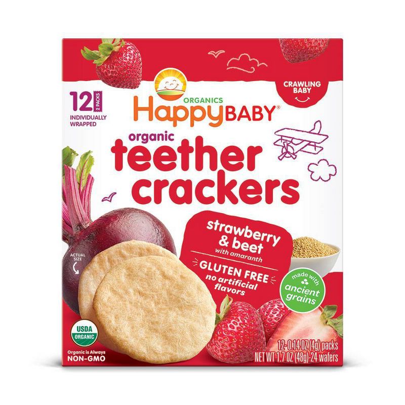 HappyBaby Strawberry & Beet Organic Teether Crackers - 12ct/0.14oz Each