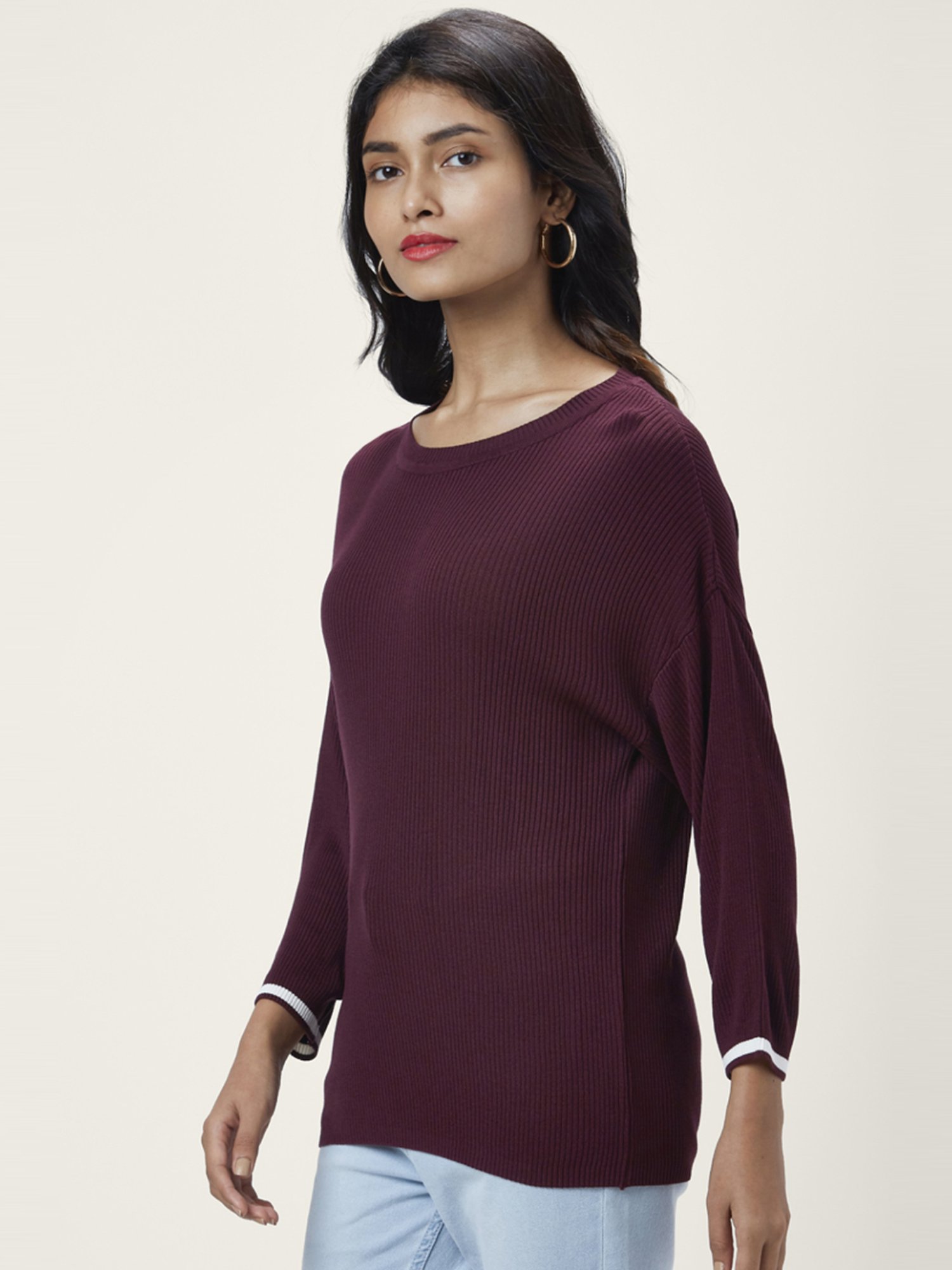 Honey by Pantaloons Maroon Self Pattern Sweater