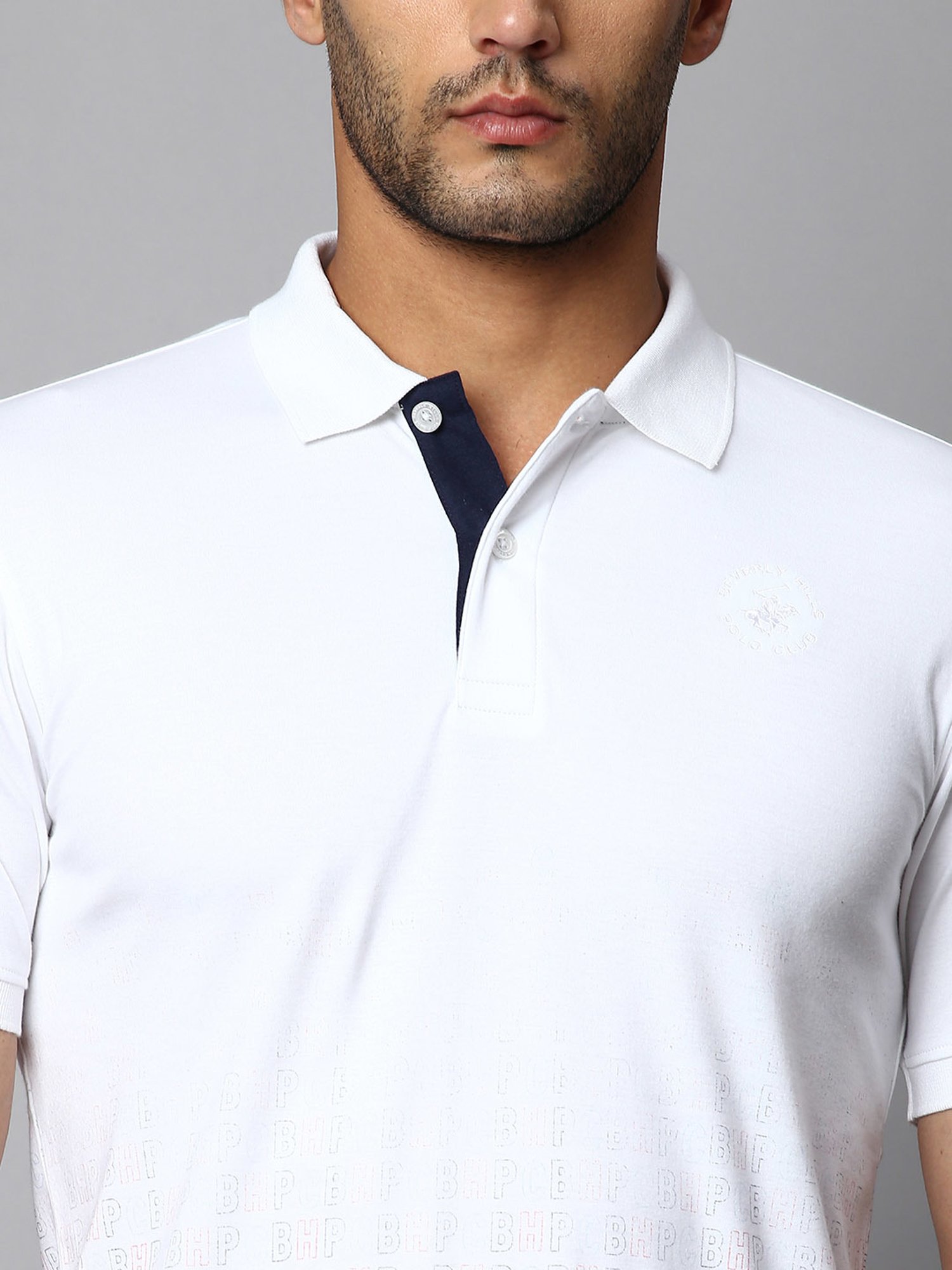 Beverly Hills Polo Club White Regular Fit Cotton Polo T-Shirt
