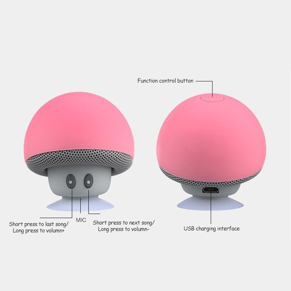 Cartoon Mushroom Head BT Speaker Suction Cup Phone Holder Portable Outdoor Sound (Pink)