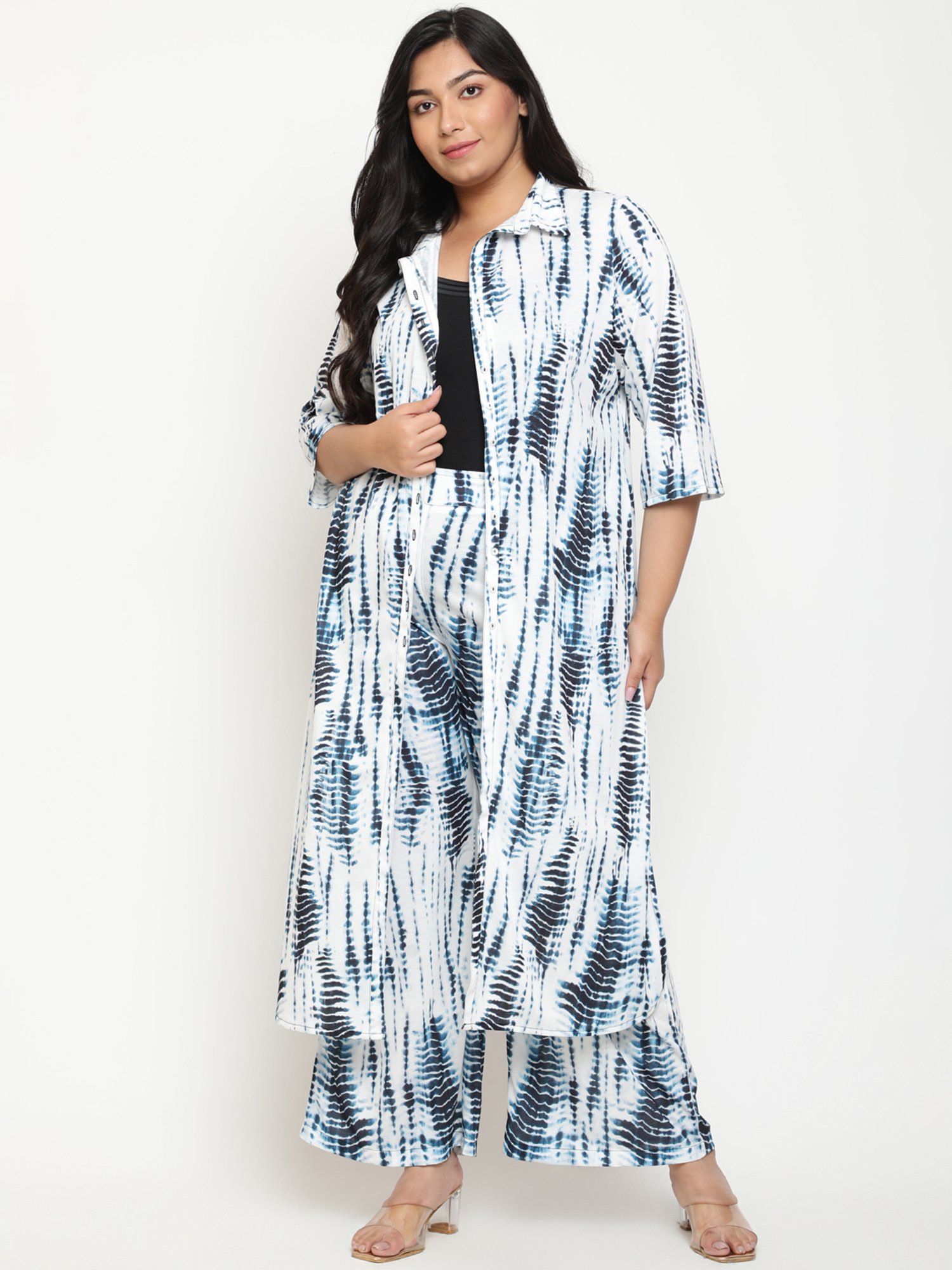 Amydus Indigo & White Flared Fit High Rise Pants