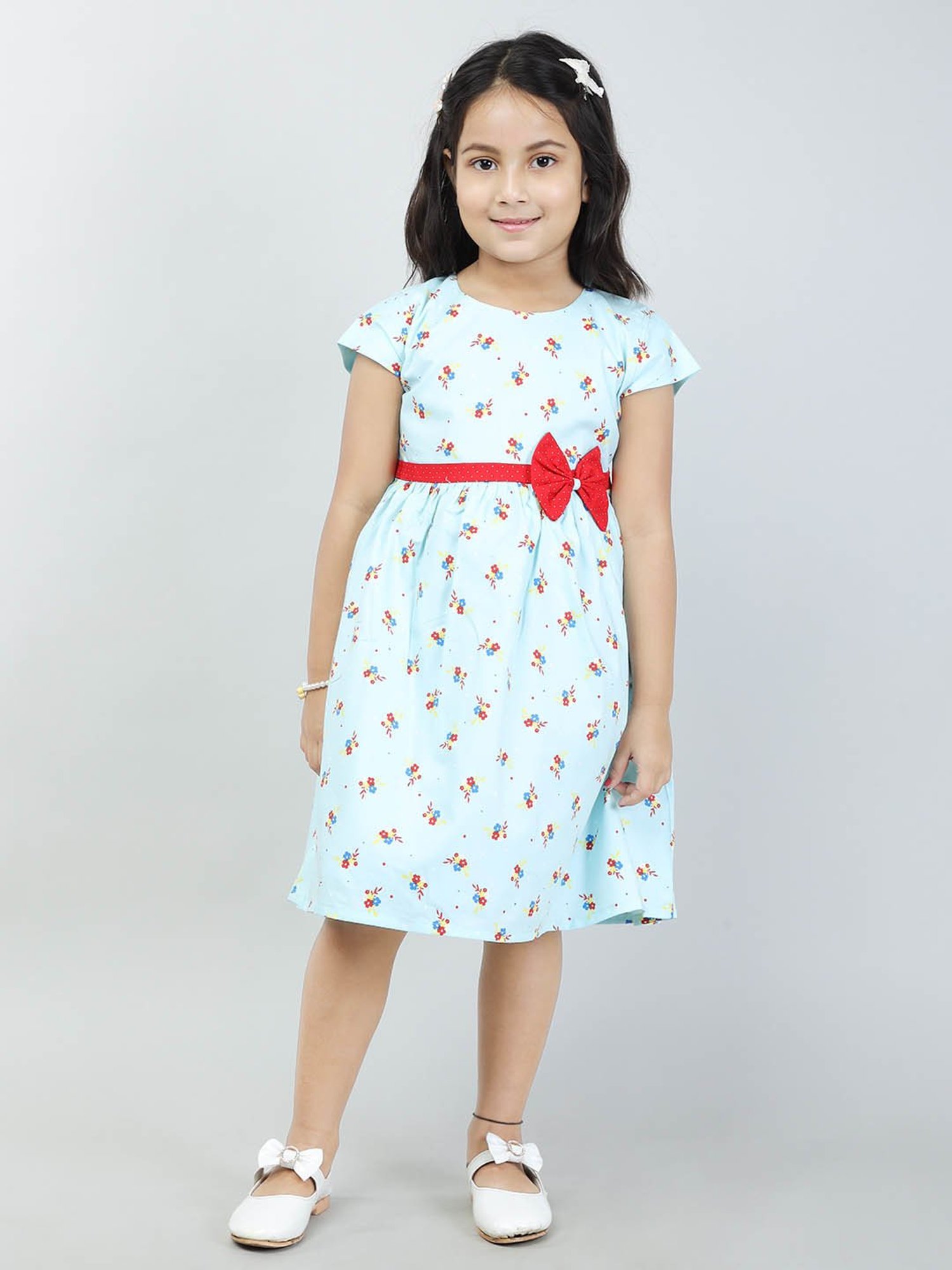 Todd N Teen Kids Light Blue Floral Print Frock