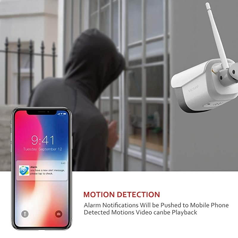 Outdoor Security Camera,  1080P WiFi Home Surveillance Weatherproof Camera with Night Vision, 2-Way Audio, Motion Detection, Works with Alexa[IPC360 App]