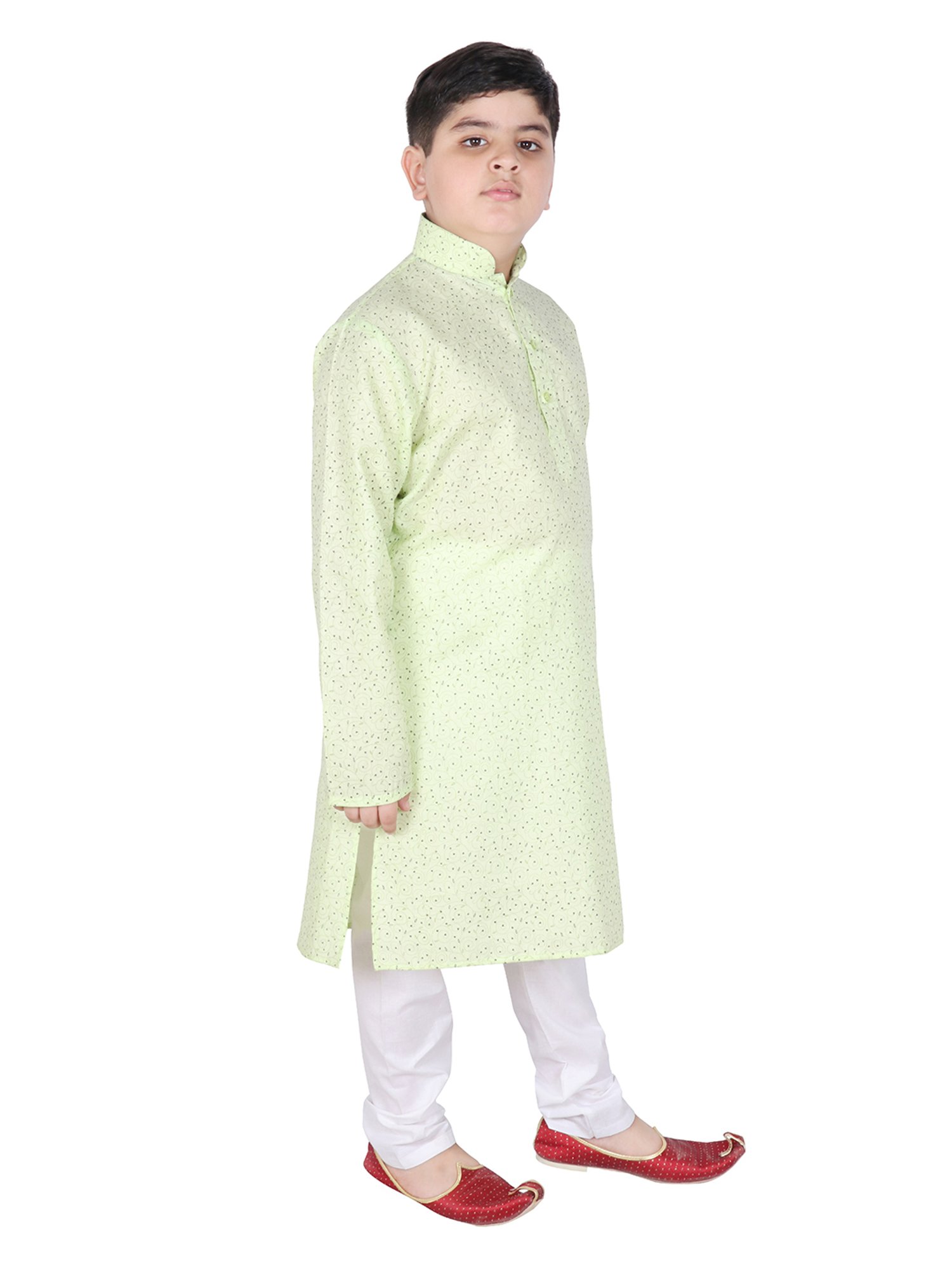 SG Yuvraj Kids Green & White Printed Full Sleeves Kurta with Pyjamas