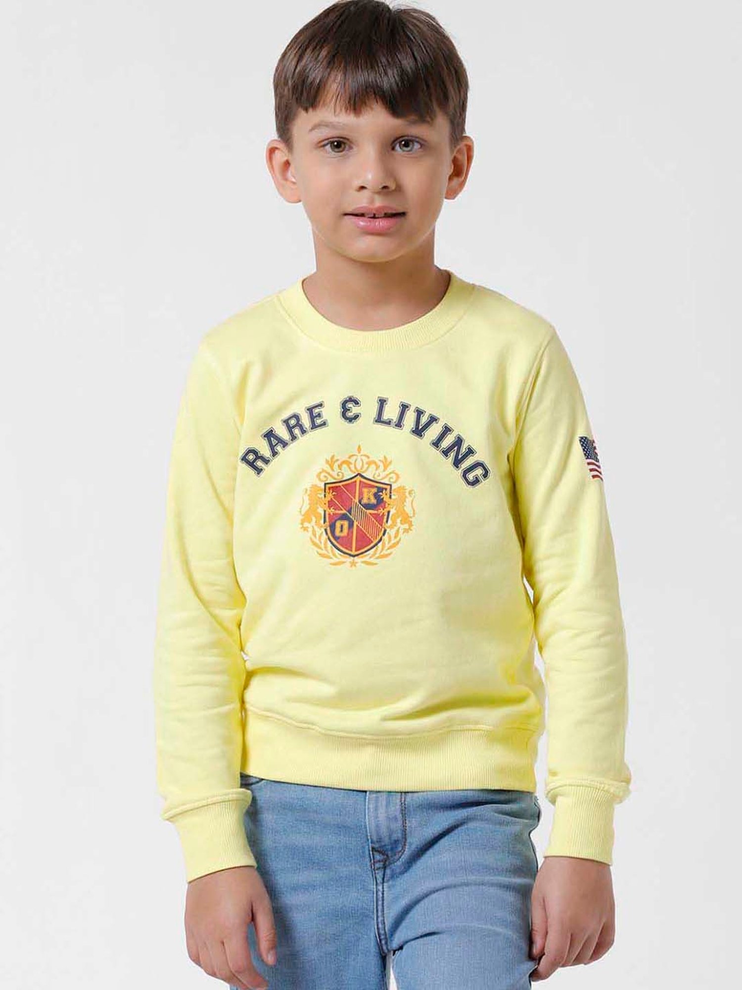 Kate & Oscar Kids Yellow Cotton Printed Full Sleeves Sweatshirt