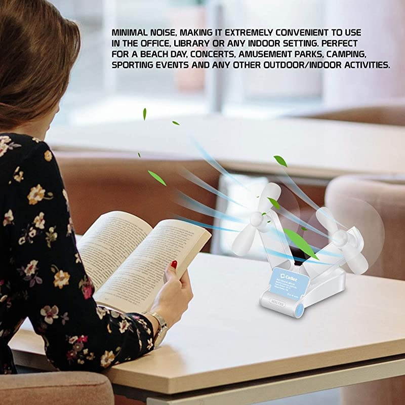 Portable Mini Air Cooling Fan 500mAh USB Charged. Durable Light Weight Double Fan Heads Ideal for at Home, Office, Travel, Hiking, Running, Sports, and Other Outdoor Summer Activities